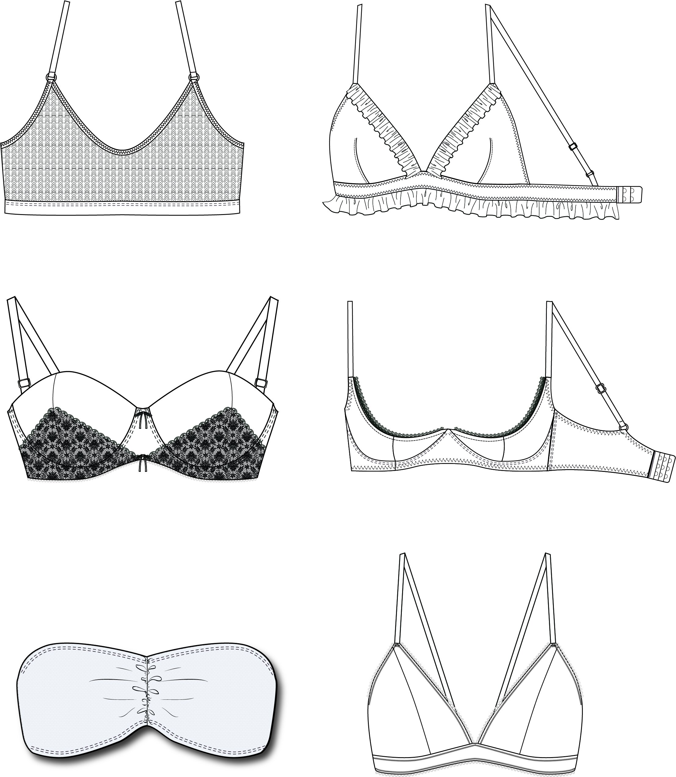 Lace Back Bra technical illustration Editable lingerie flat sketch 3341247  Vector Art at Vecteezy