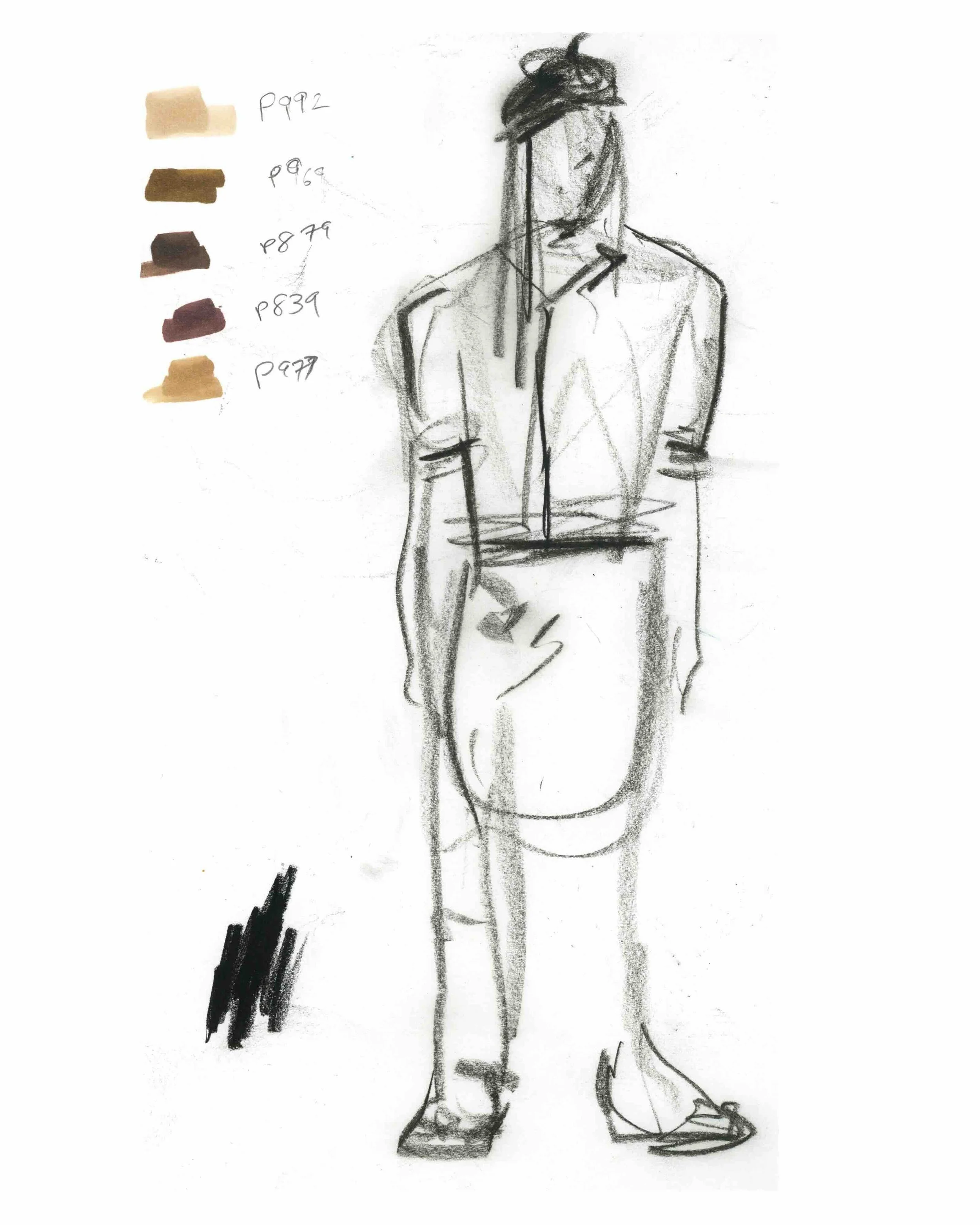 Live watercolor fashion sketches of three runway models in metallic and dark tones — brand activation illustration by Danielle Rose Fisher NYC