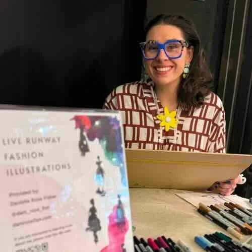 Danielle Rose Fisher at a live runway fashion illustrations event — NYC brand activation illustrator