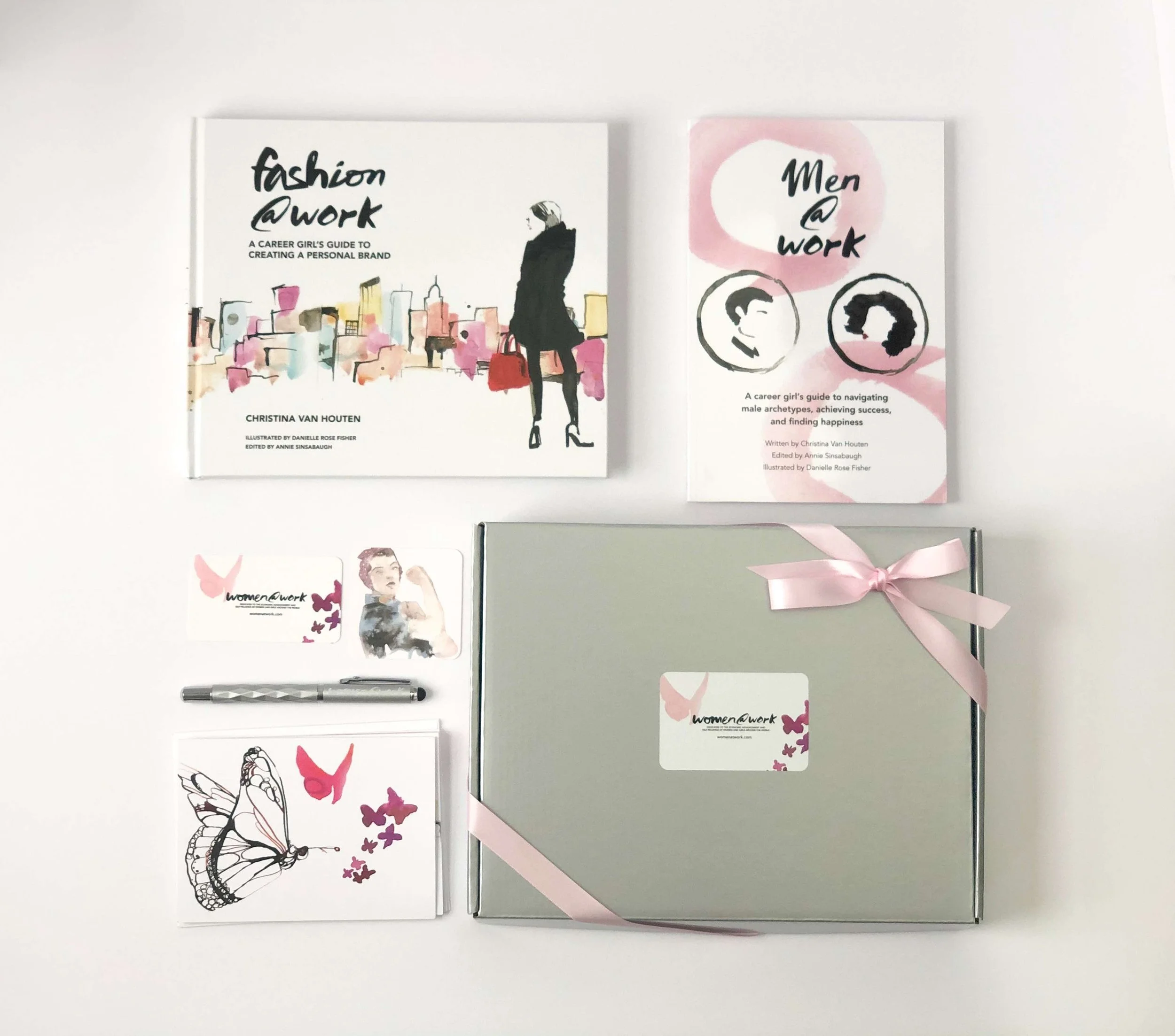 Fashion@Work book cover — watercolor career girl and city skyline illustration by Danielle Rose Fisher, published by Women@Work