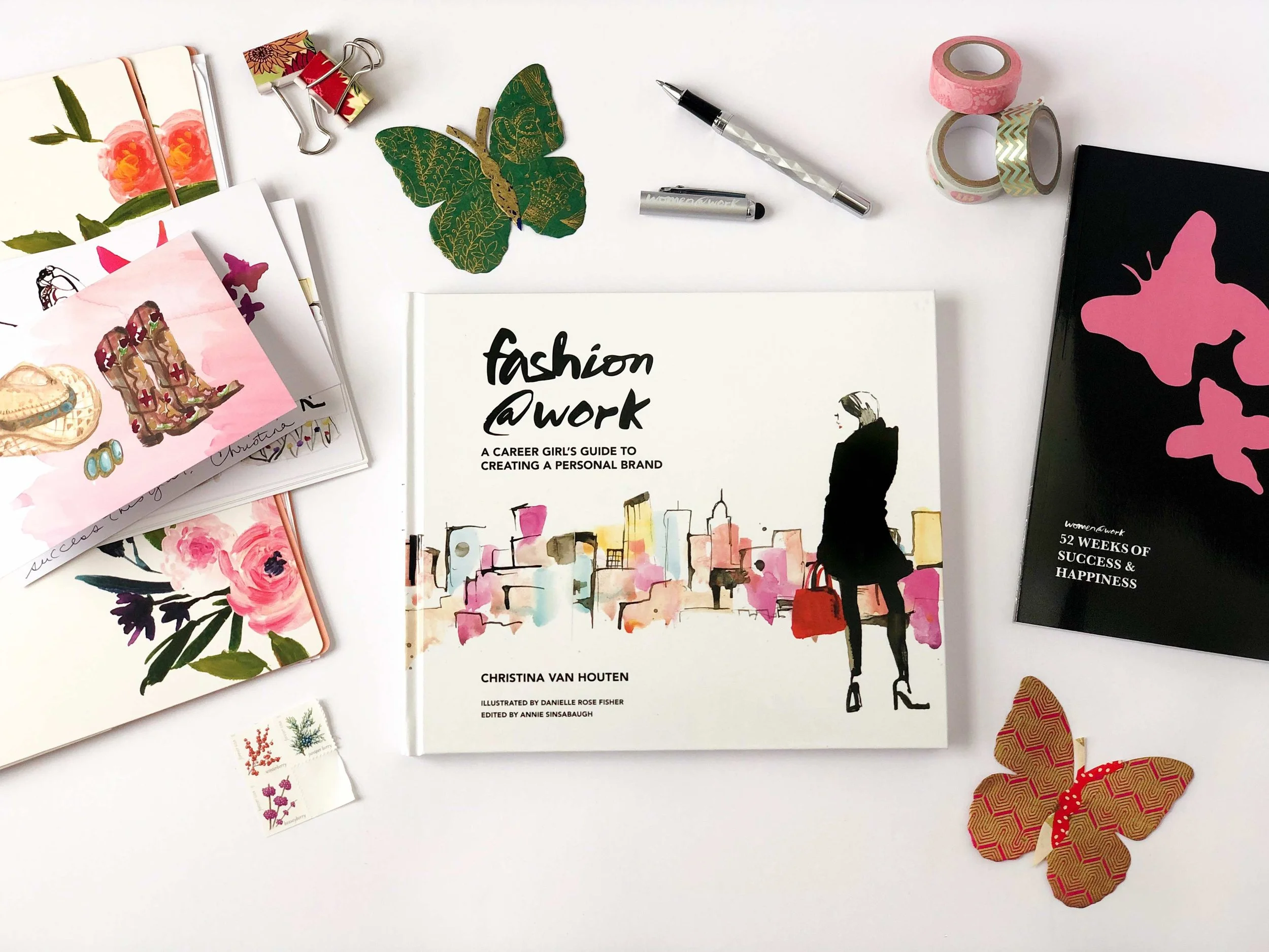 Fashion@Work career guide book, watercolor cityscape and fashion illustrations by Danielle Rose Fisher