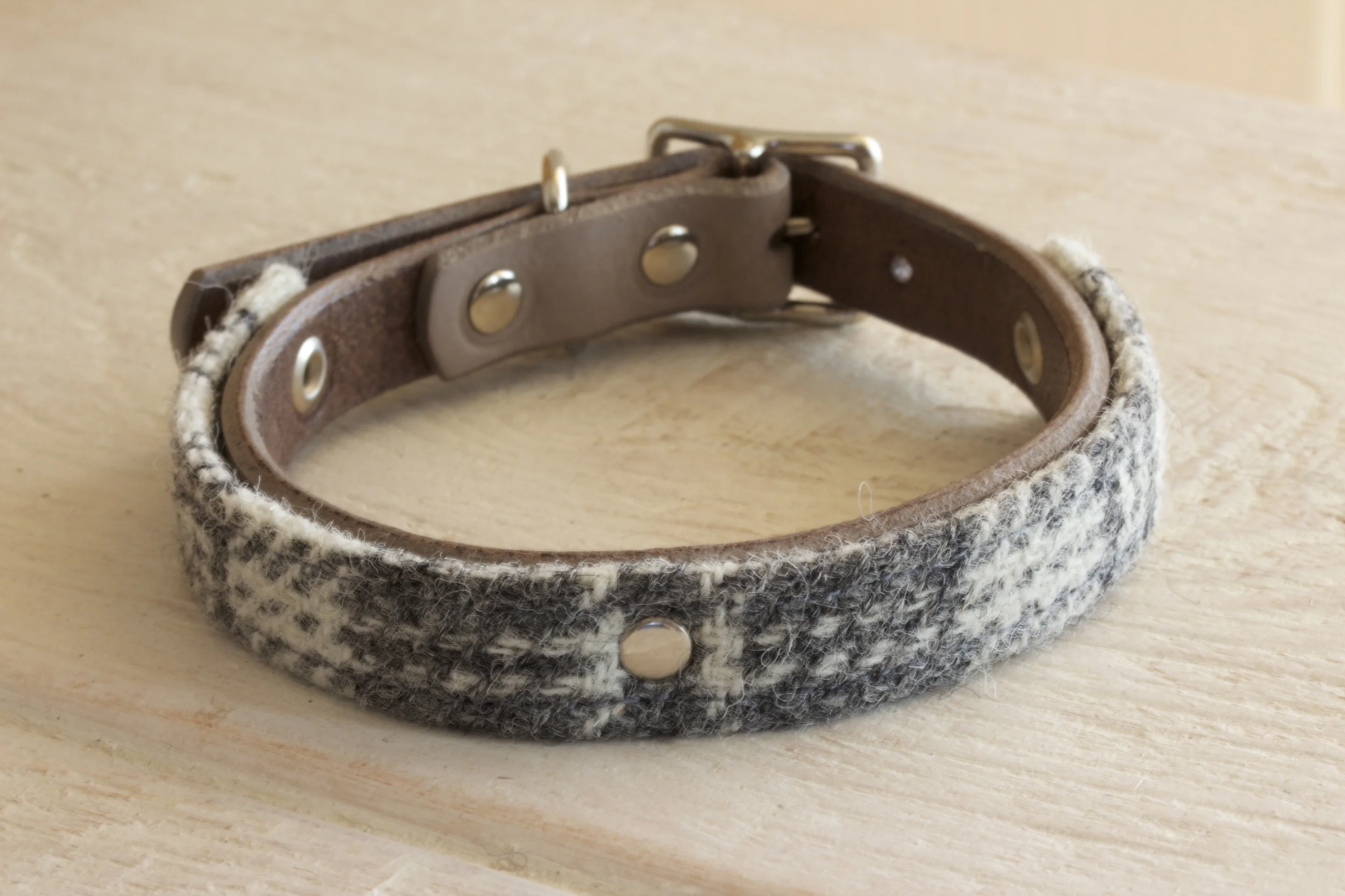 Limited edition white and grey Harris Tweed and stone leather