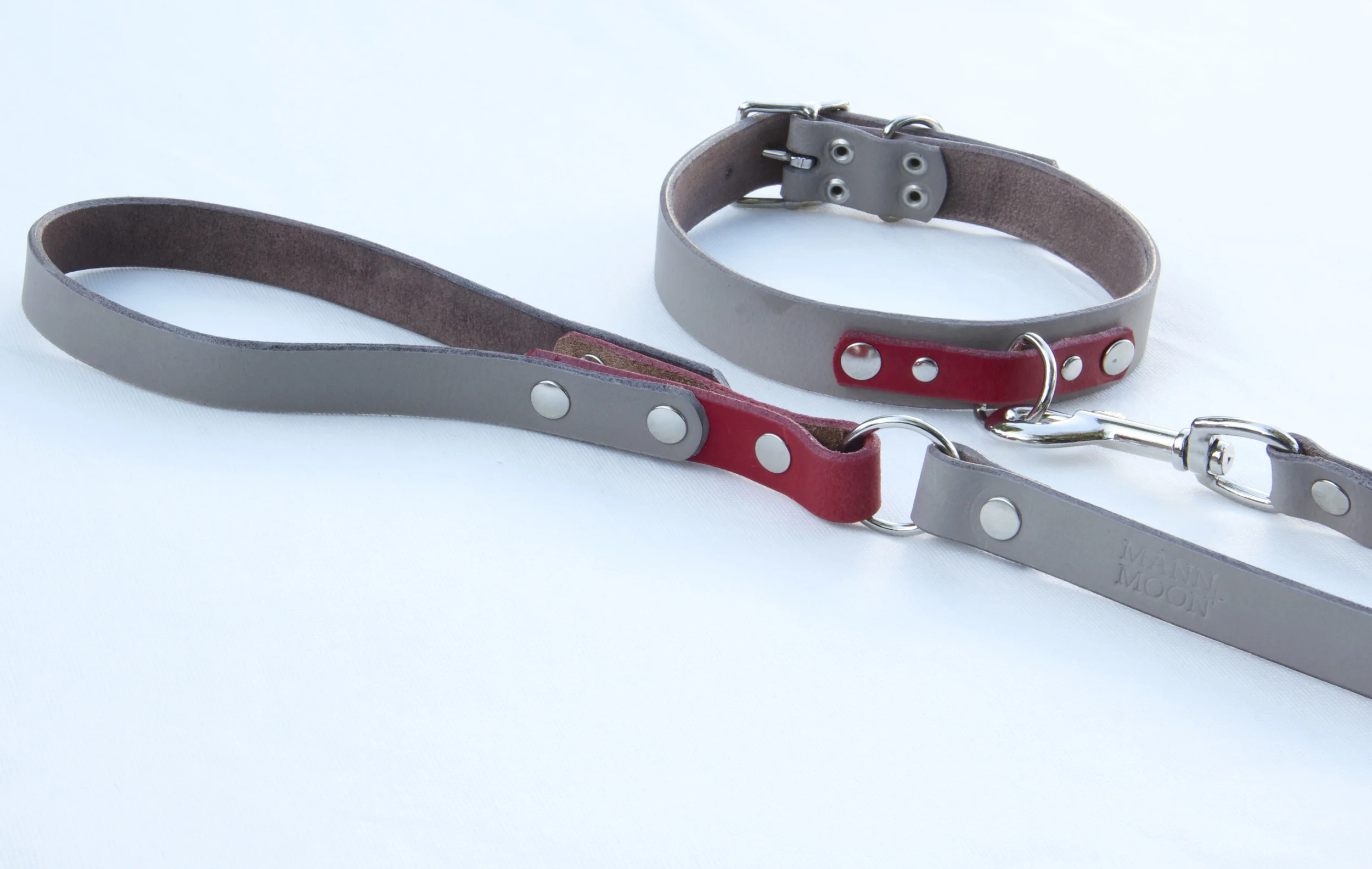 Stone with red classic lead, stone and red classic plus collar