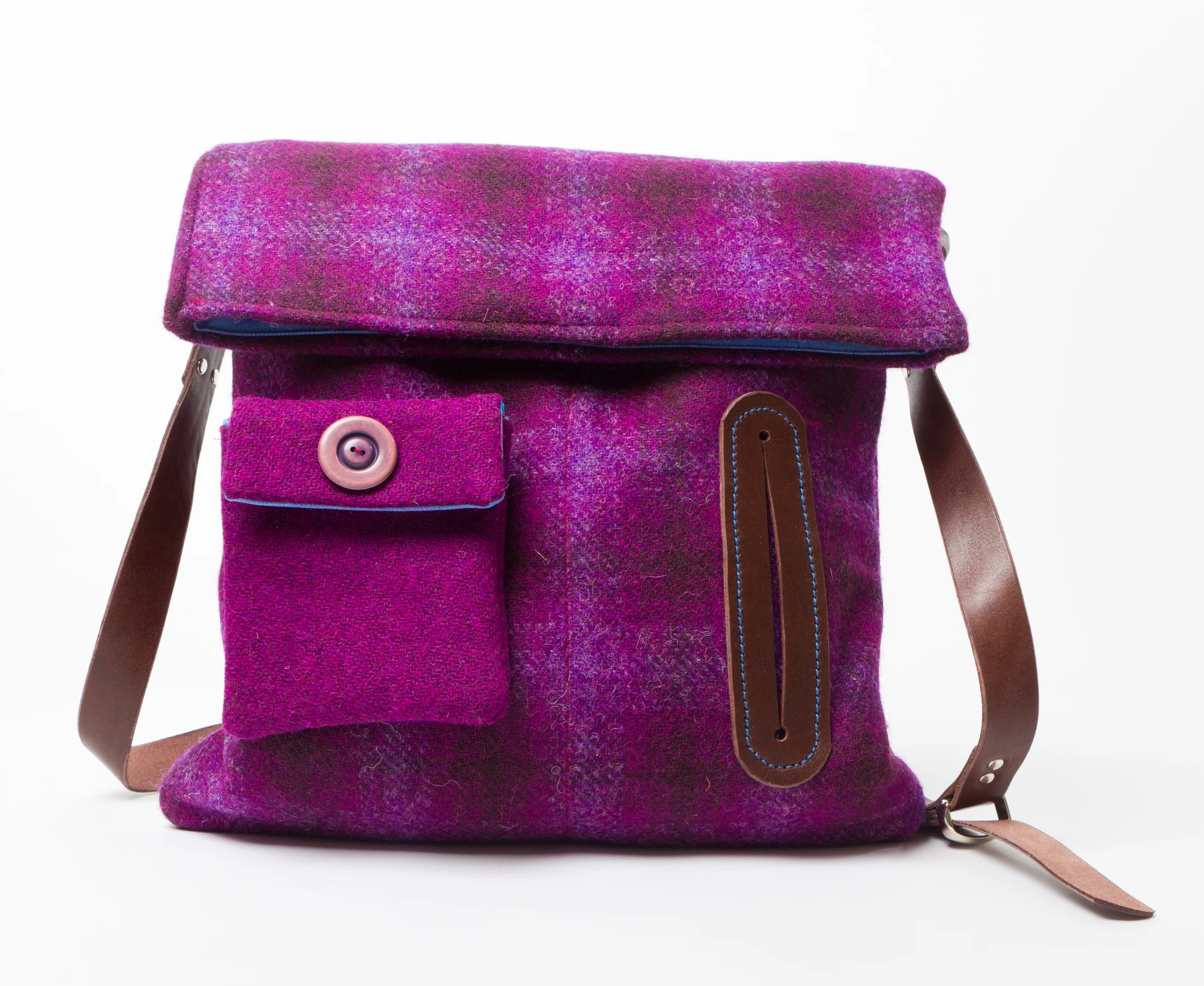Purple tartan Harris Tweed Dog Walker's Bag by MannandMoon