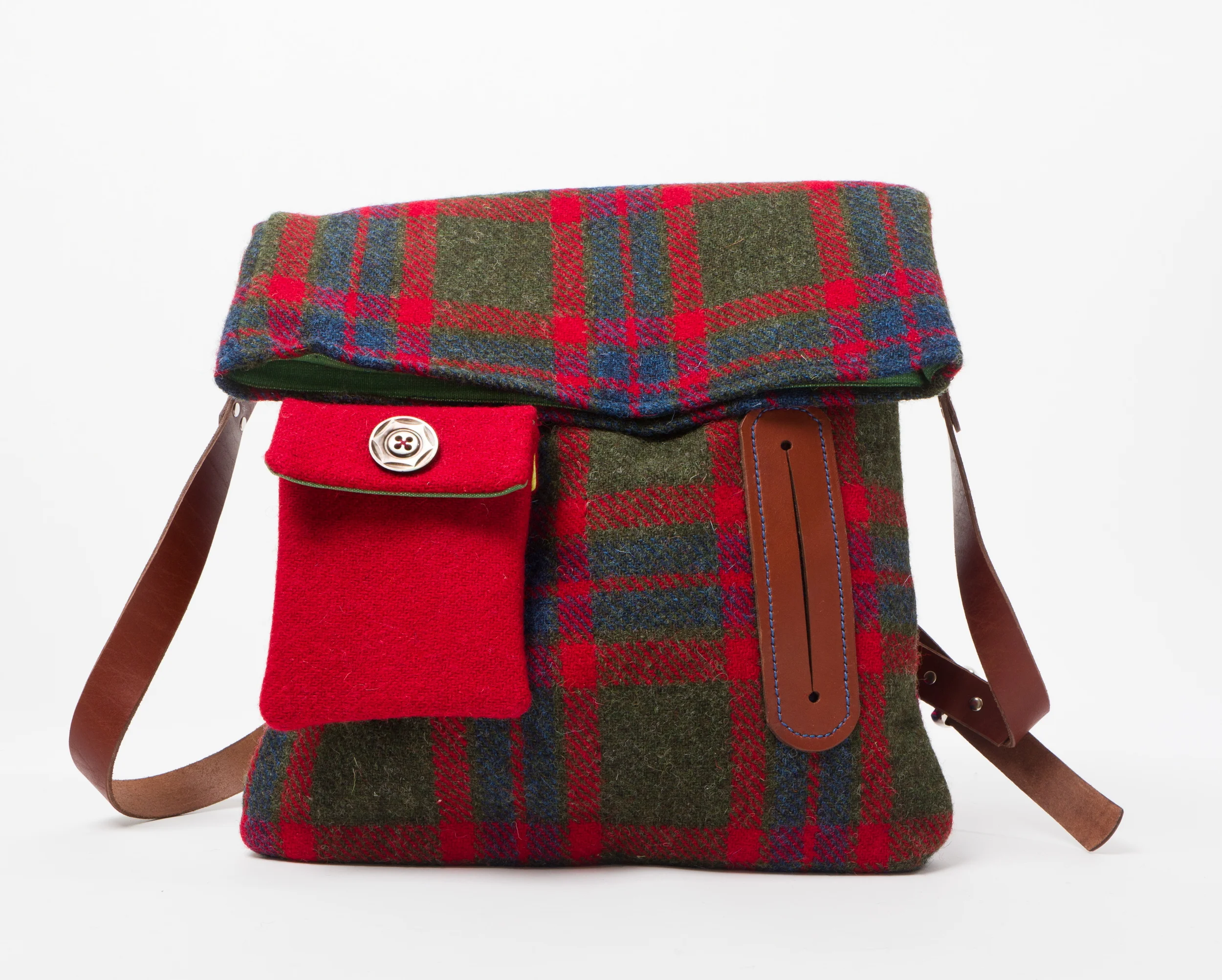 Red green and blue tartan Harris Tweed