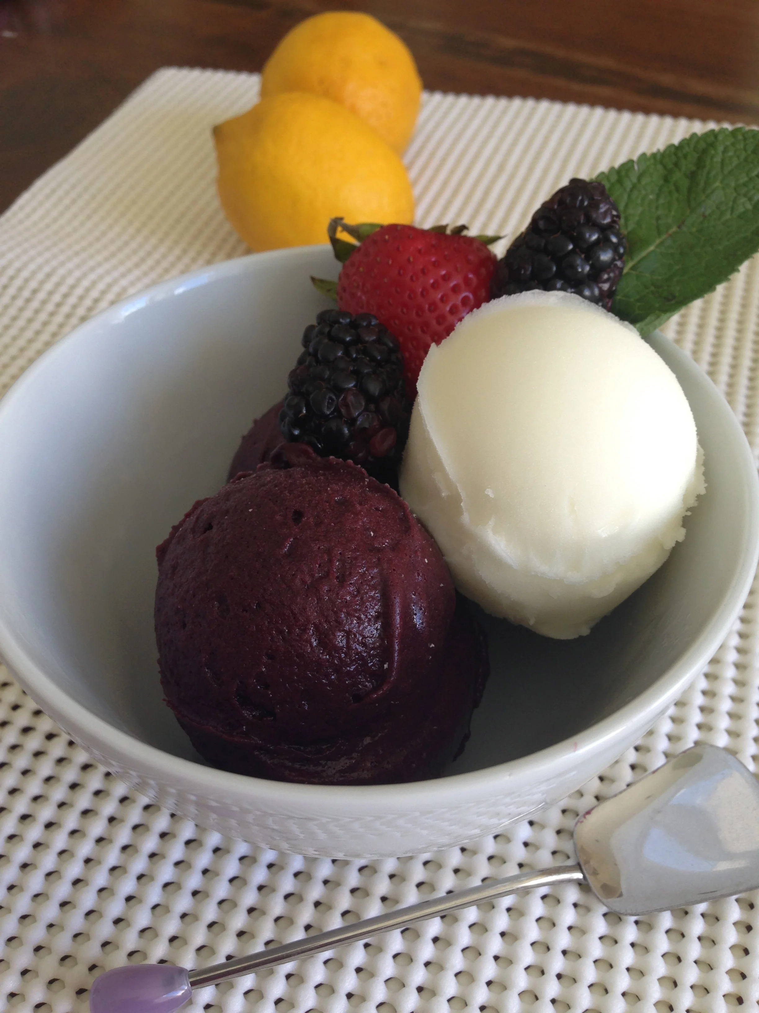 Fresh Sicilian Lemon Wildberry sorbet ( Raspberry, Blueberry, Fresh Strawberry) 