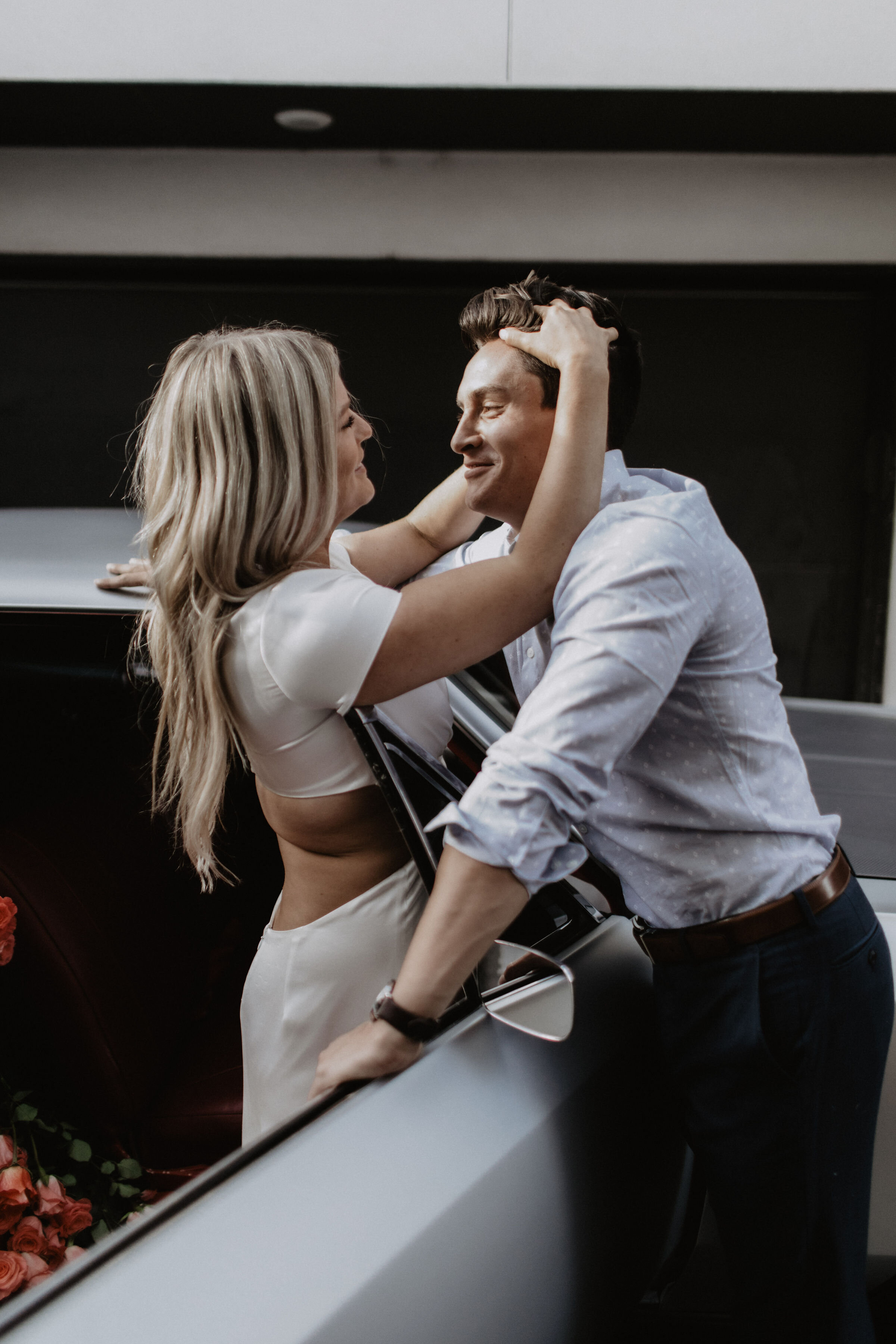  Denver styled wedding shoot with classic muscle cars and red roses in The Label TRINITY wedding dress by a&amp;bé x anna bé bridal shop 