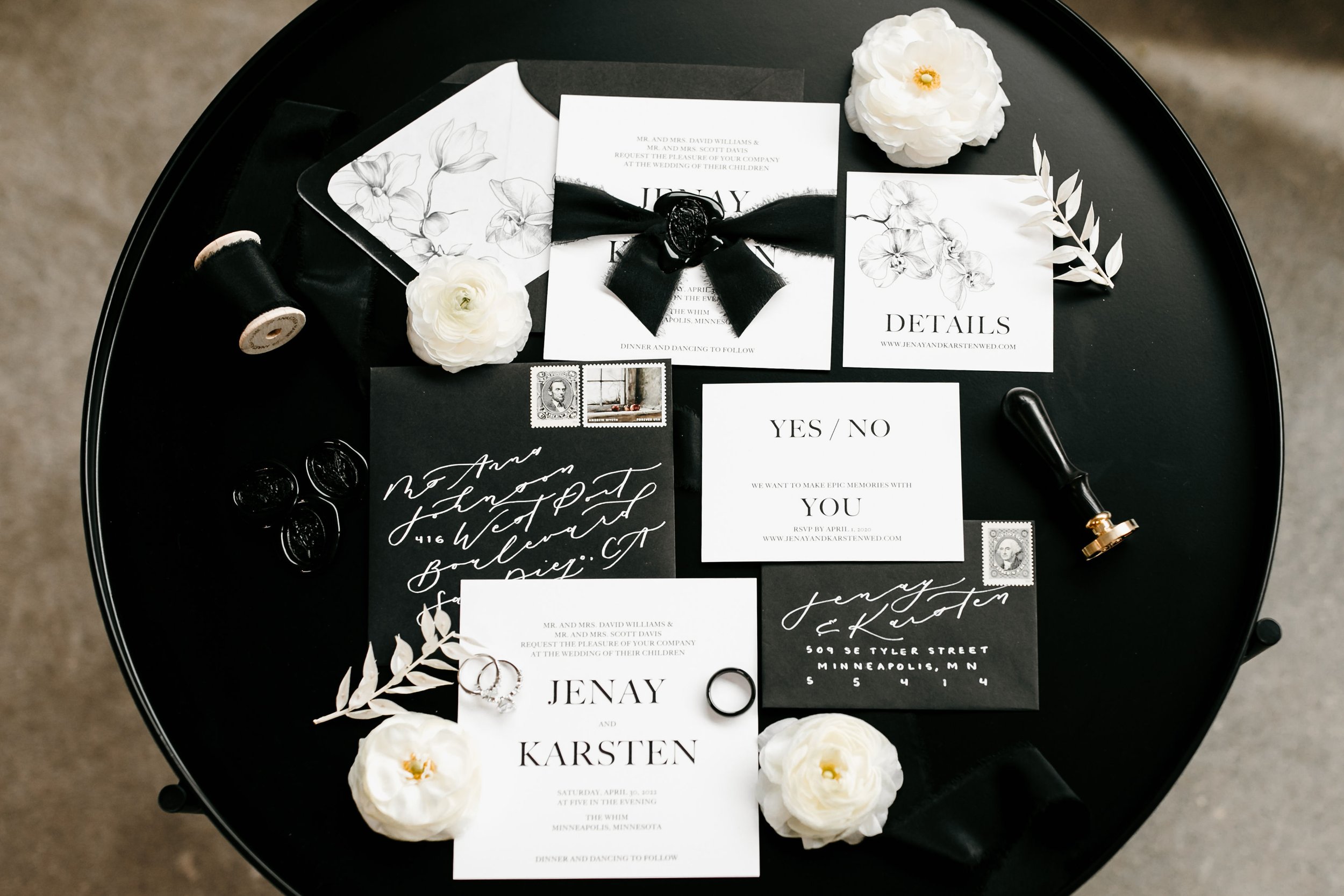 modern black and white wedding invitations