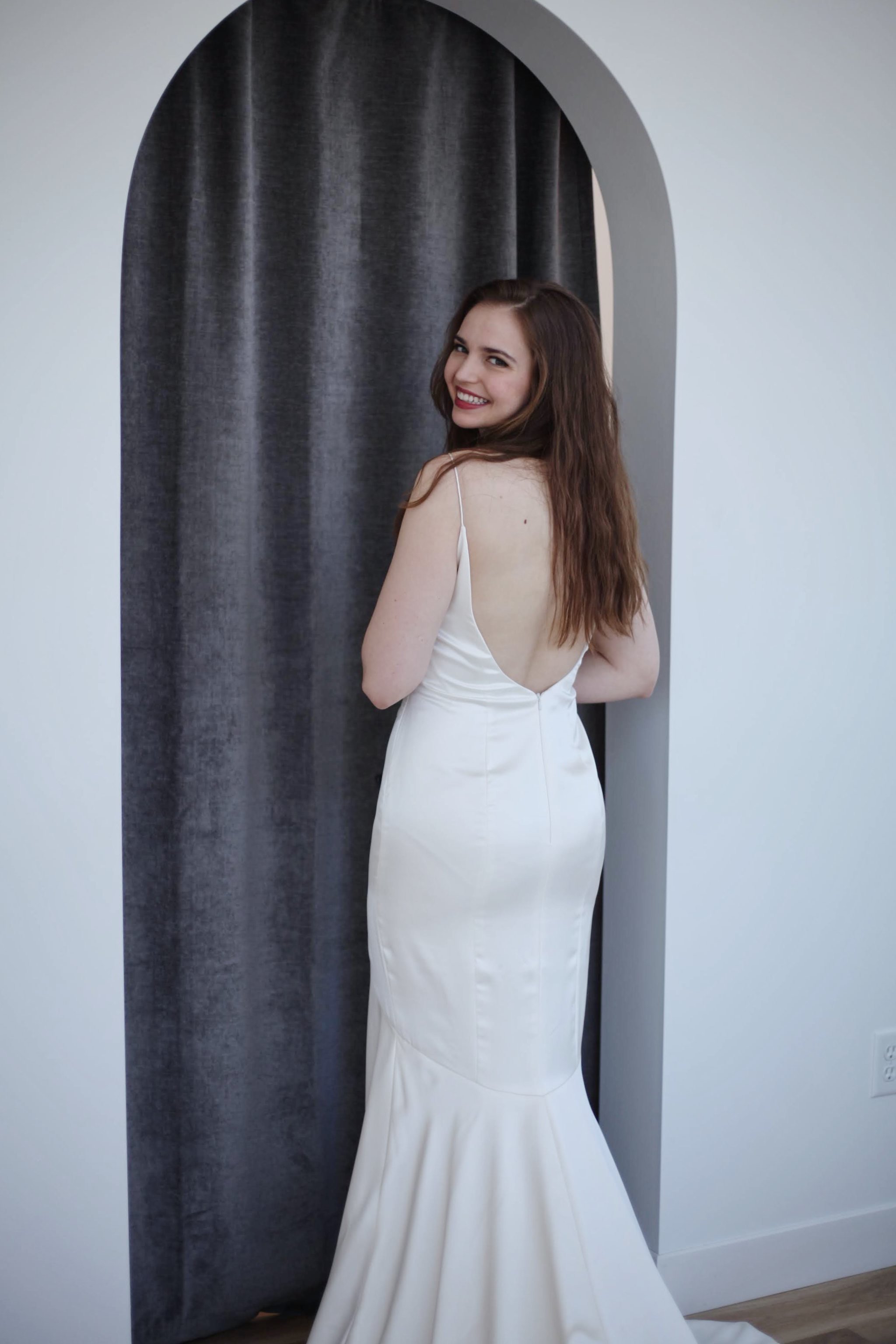 a low back silk satin wedding dress by the label by aandbe x anna be bridal shops