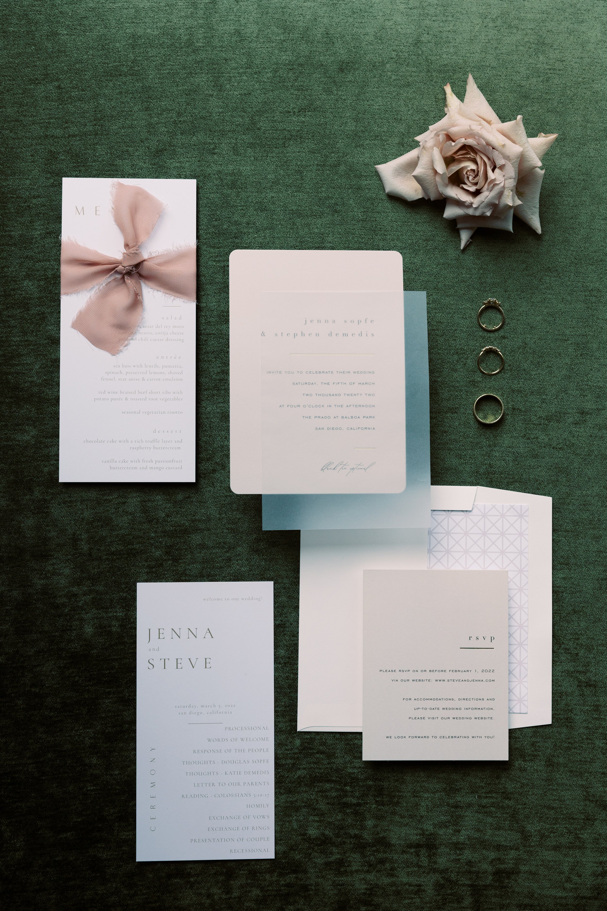 Classic romantic wedding invitations for a chic san diego wedding.