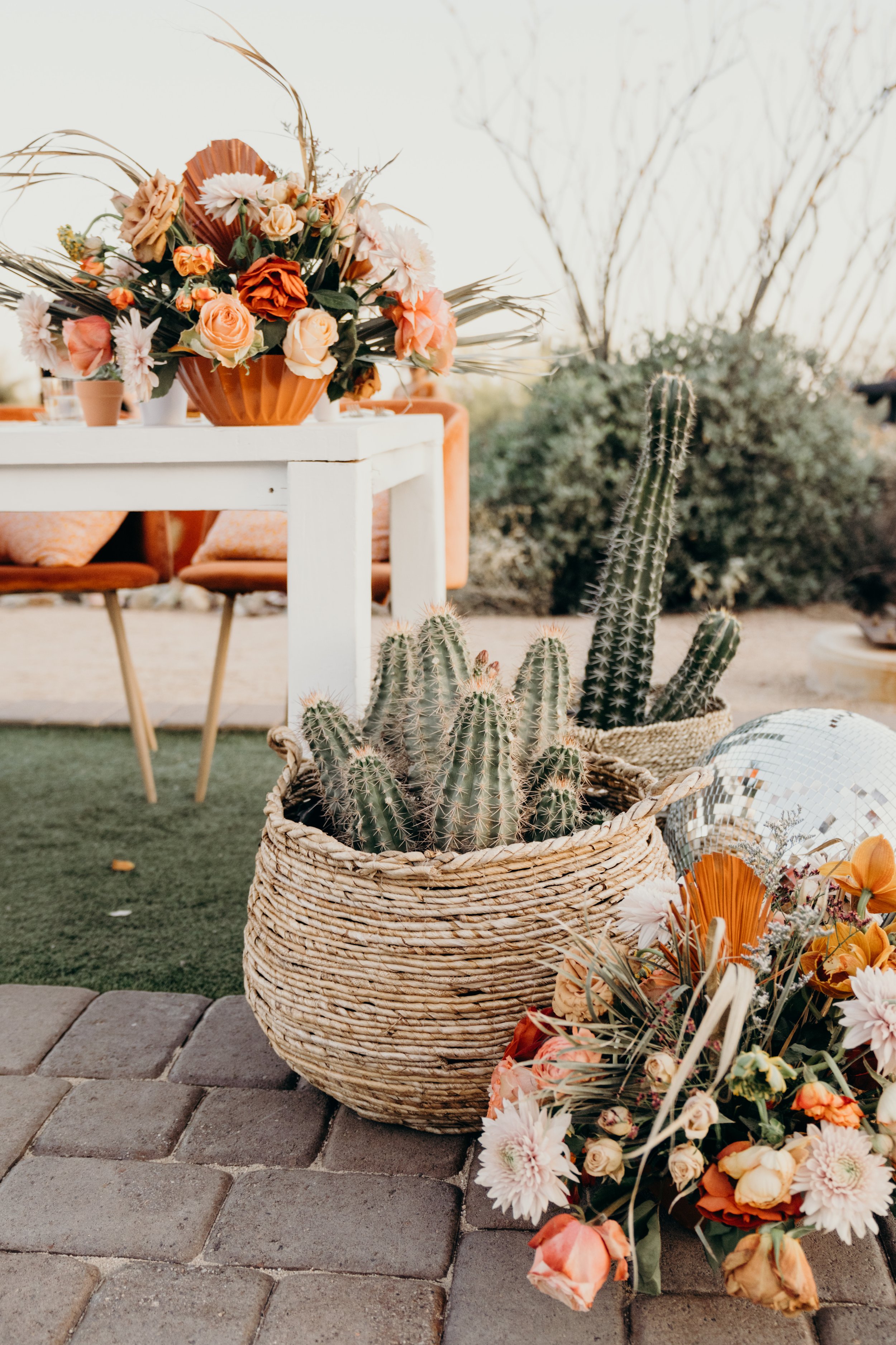 funky boho decor in a cool and modern scottsdale arizona wedding with a terra-cotta color palette theme.