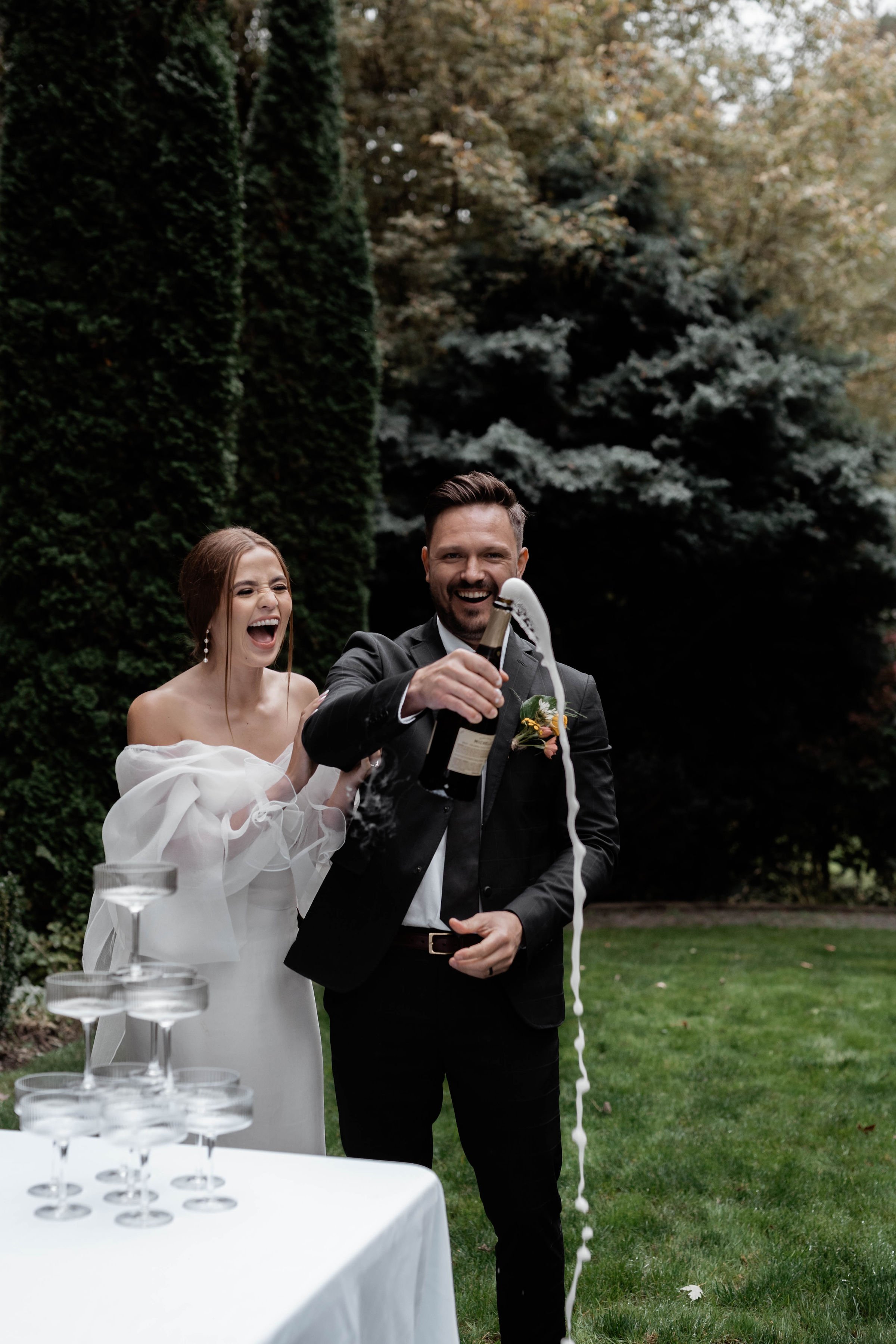 romantic champagne toast in a styled washington wedding.