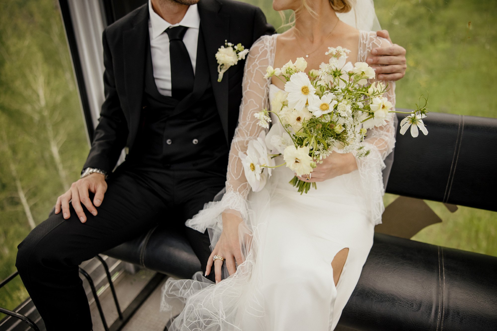 a modern monotone wedding featuring an alexandra grecco beaded detailed wedding dress from anna be bridal boutique