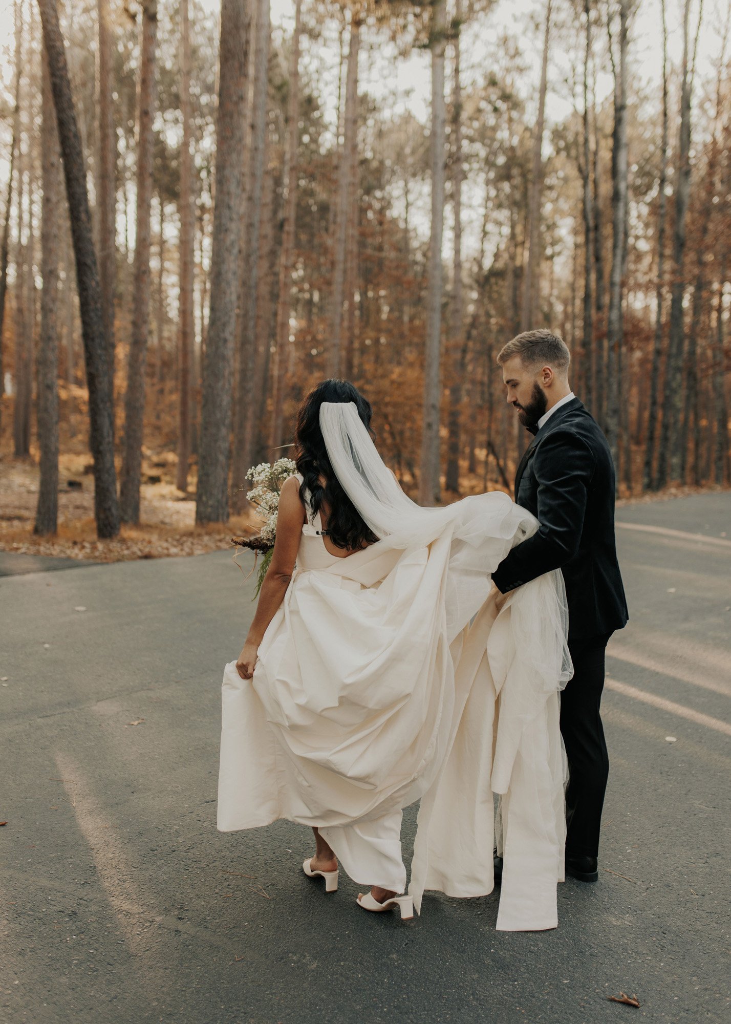 a northwoods wedding featuring a ballgown by monique lhuillier
