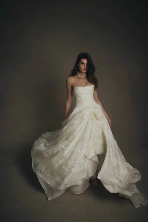 sachin and babi light blue dress Trend Alert! Say Yes to a Drop Waist Wedding Dress