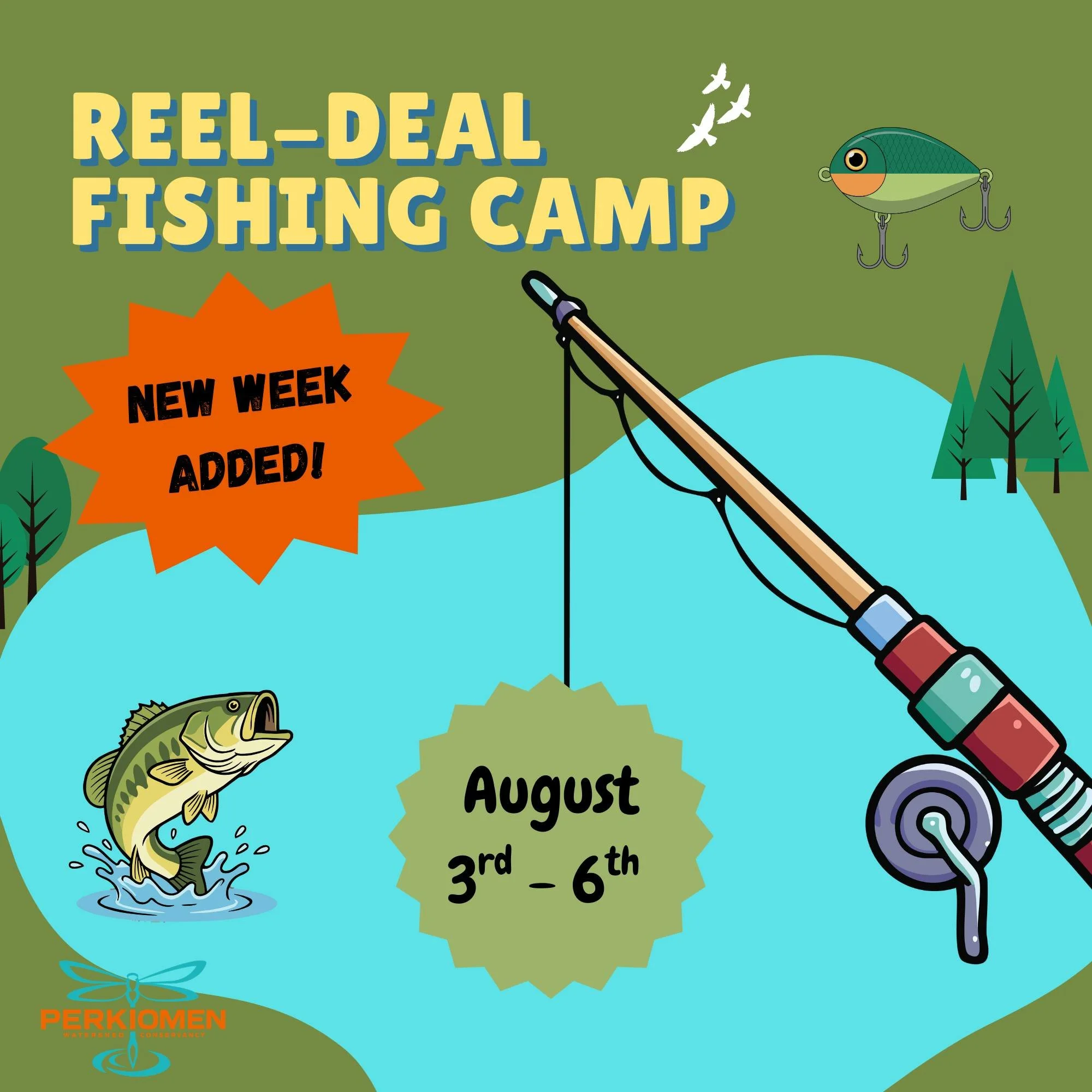 Exciting Summer Camp Update! We've added an extra week of our Fishing Camp, from August 3rd to the 6th. It's the reel- deal!

 To sign up today, follow the link below!
https://www.perkiomenwatershed.org/store/summer-camps