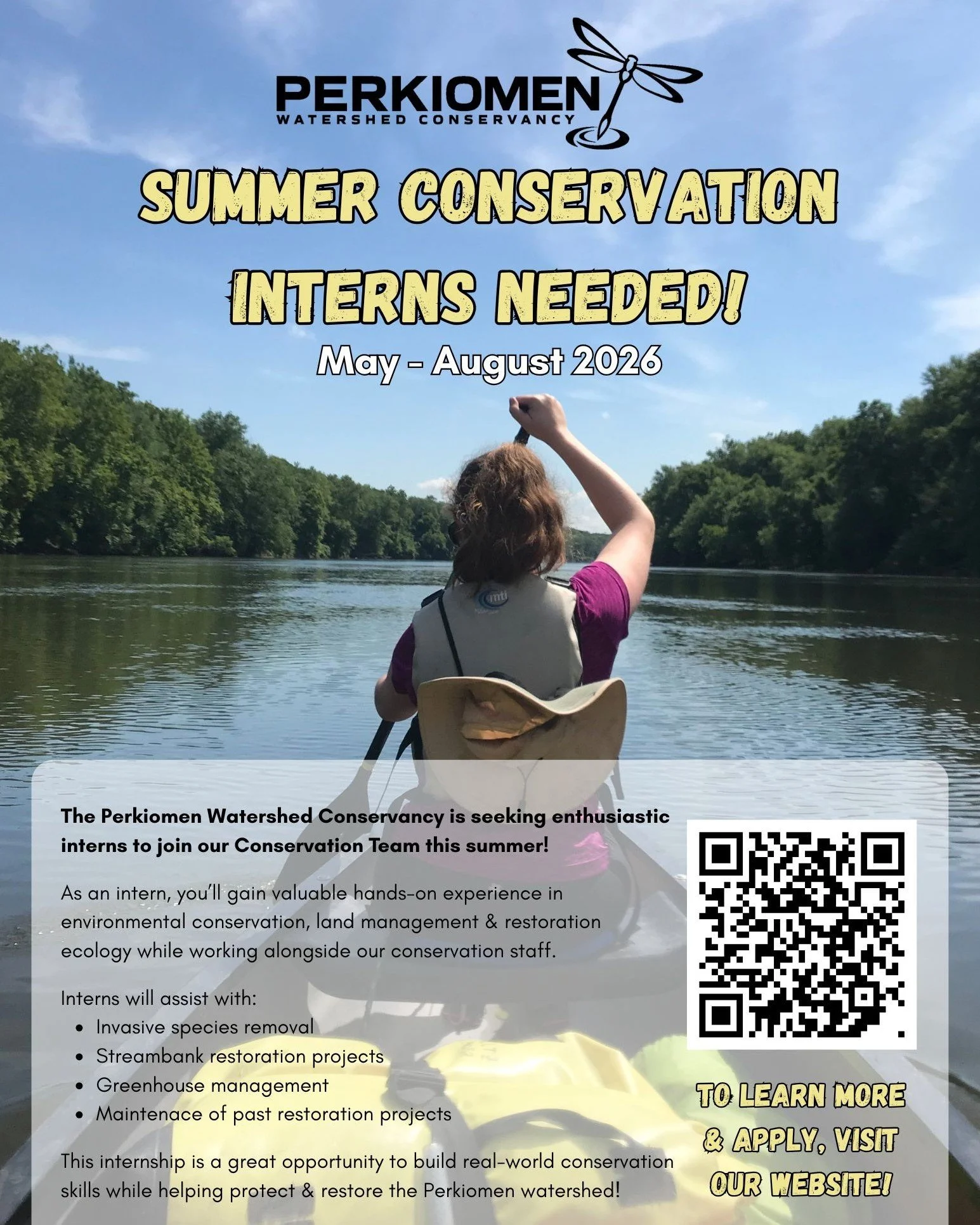 Spend your summer outdoors making a difference! 

Our Conservation Internship offers hands-on experience in habitat restoration, invasive species management, greenhouse work and more. It's a great opportunity to build skills and explore a career in e