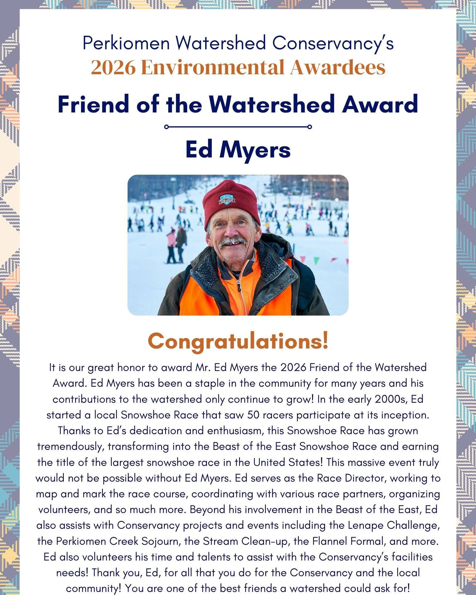 It is our great honor to award the following for their outstanding contributions of time, talent, and resources to protecting or restoring the Perkiomen Creek Watershed. Please join us in congratulating and celebrating our 2026 Environmental Award wi