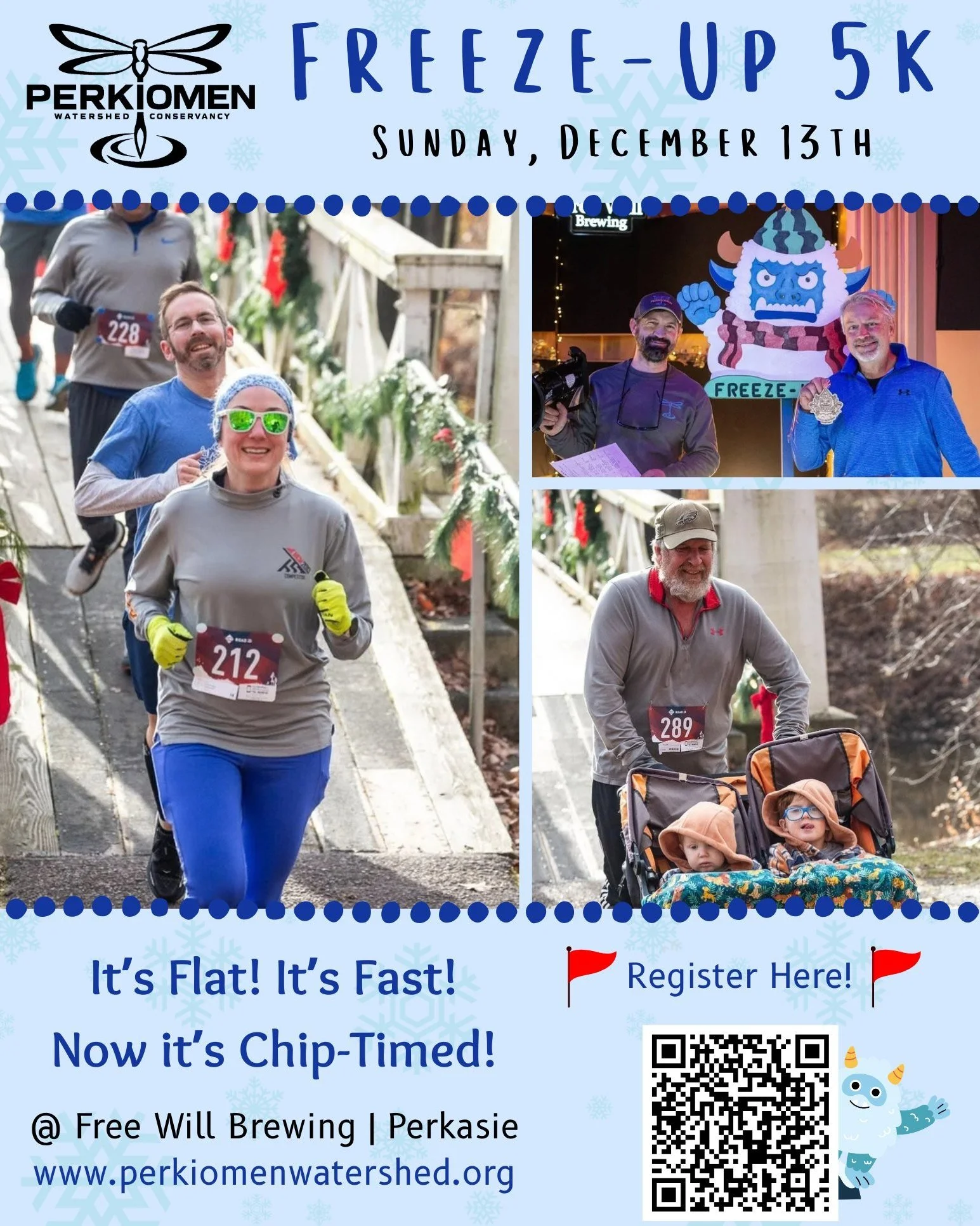 We&rsquo;re running it back! Grab your ticket to the Freeze-Up 5k to race through Lenape Park and the Perkiomen Creek, starting and ending at Free Will Brewing in Perkasie! Early Bird Registration ends October 24th, so be sure to sign up to get your 