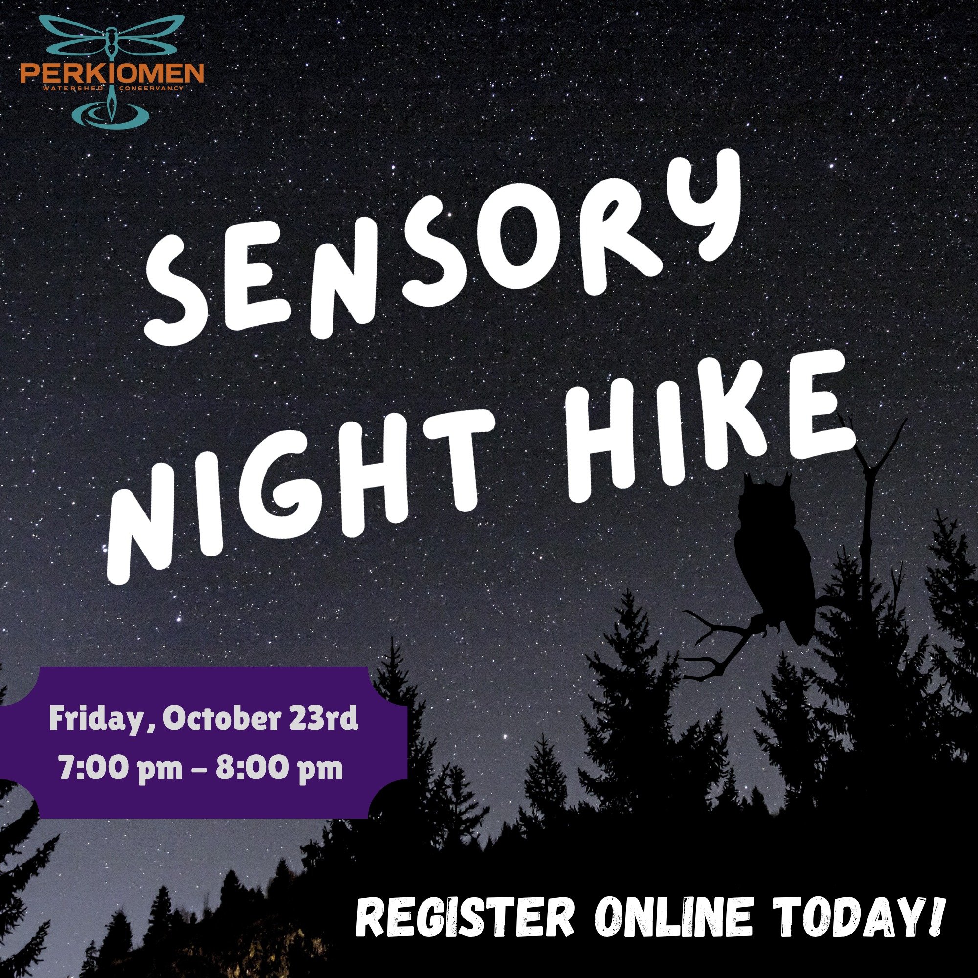 There are only a few spots left for next week's Sensory Night Hike at White's Road Park! Join our educator Jeff to learn more about nocturnal animals and how their senses compare to our own! 

To find out more and register today, follow the link belo