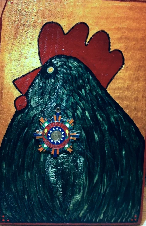 Ruler of the Roost: wood, acrylic, found objects