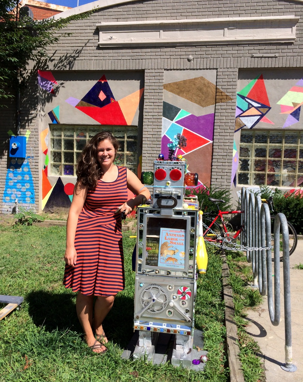 Heather Bouley at SCRAP DC with the Robot Little Free Library