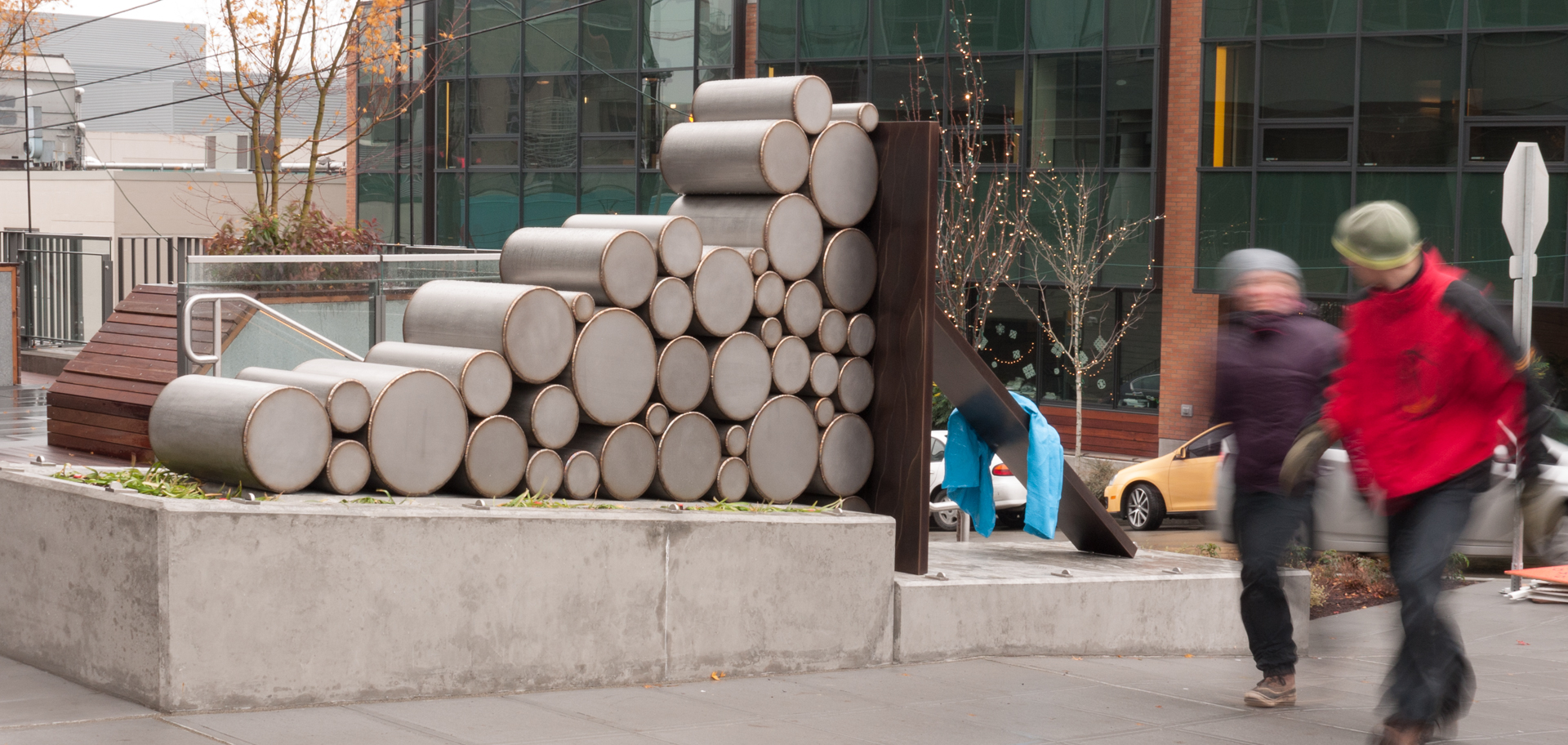 Jenny Heishman, Woodpile (2012), corner of Boren and Thomas Streets