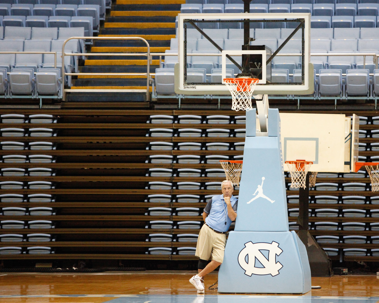 UNC Head Coach Roy Williams looks on at the first practice of the 2016-2017 basketball season.