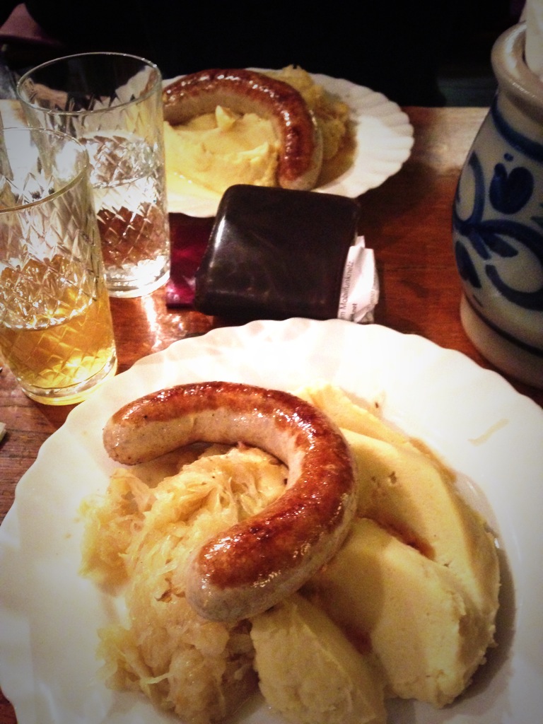 Sausages & Apple wine. 