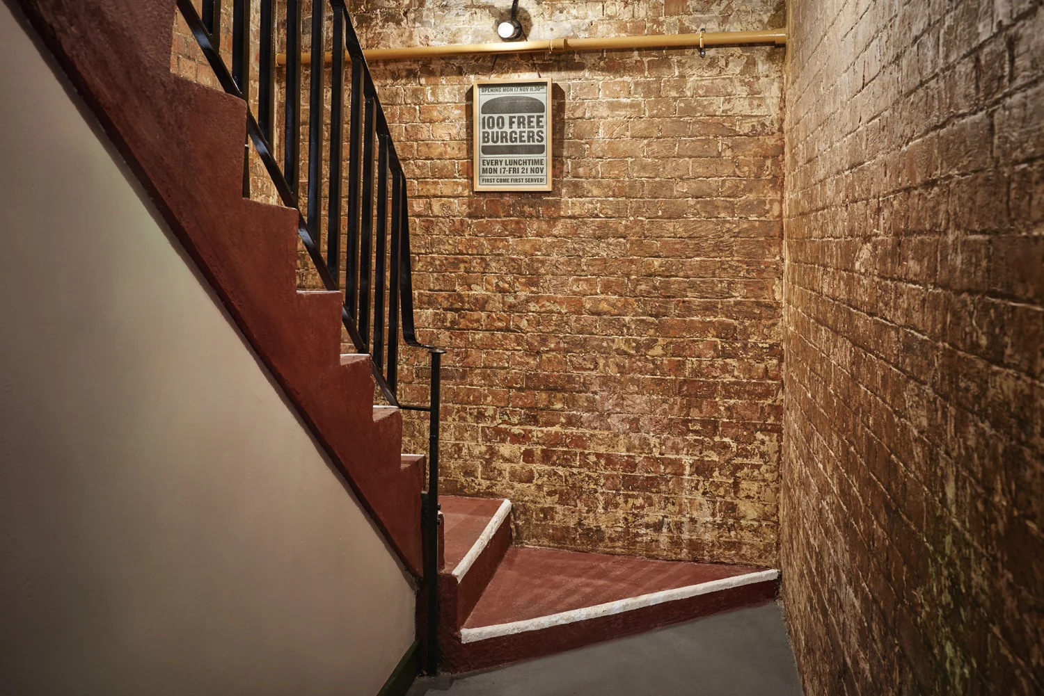 Stairs in Honest Burger's new location in Liverpool Street. Imagery and Photography by London based still life and food photographer Scott Grummett. 