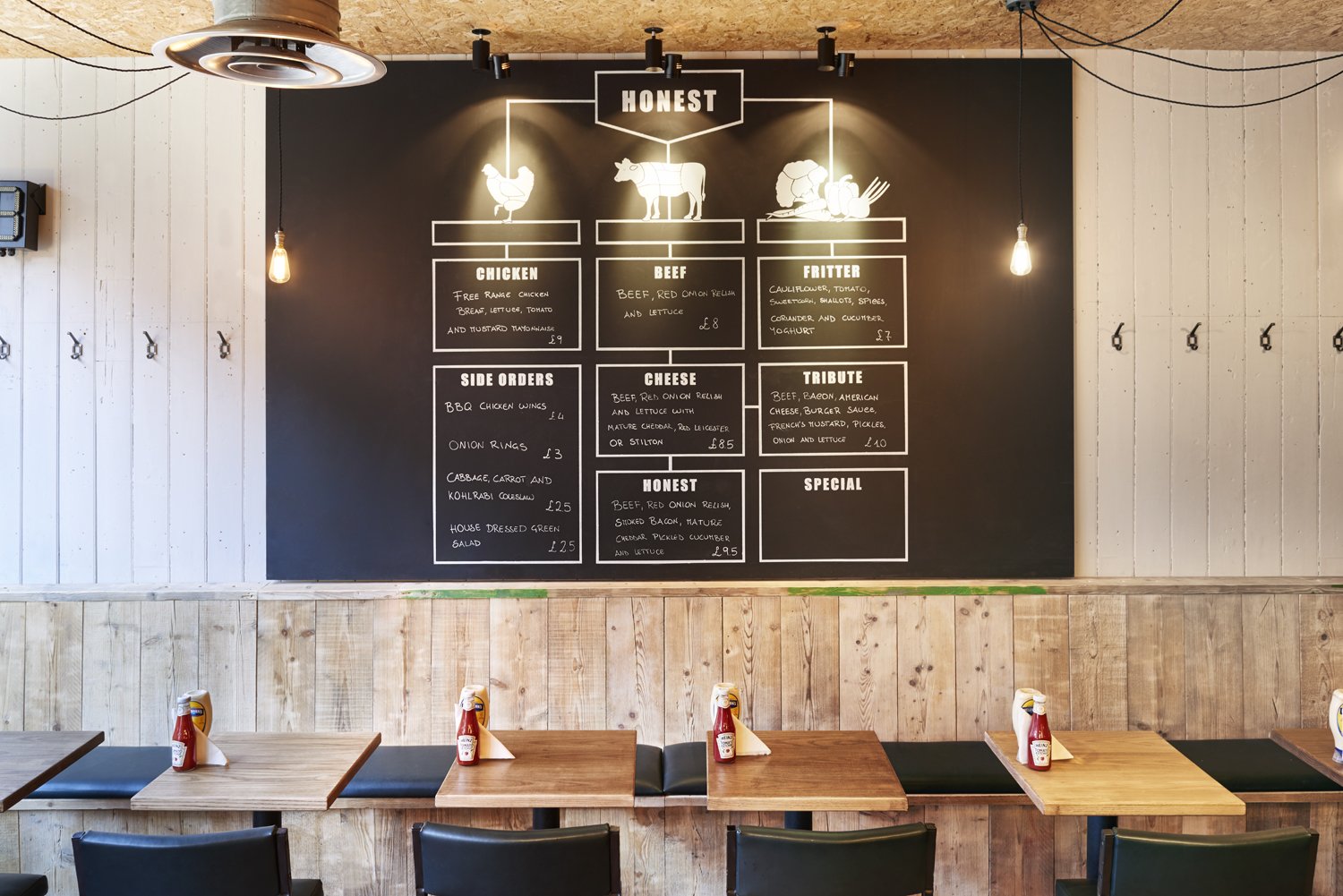 Honest burgers Clapham restaurant exterior and interior photography by London food photographer and director Scott Grummett