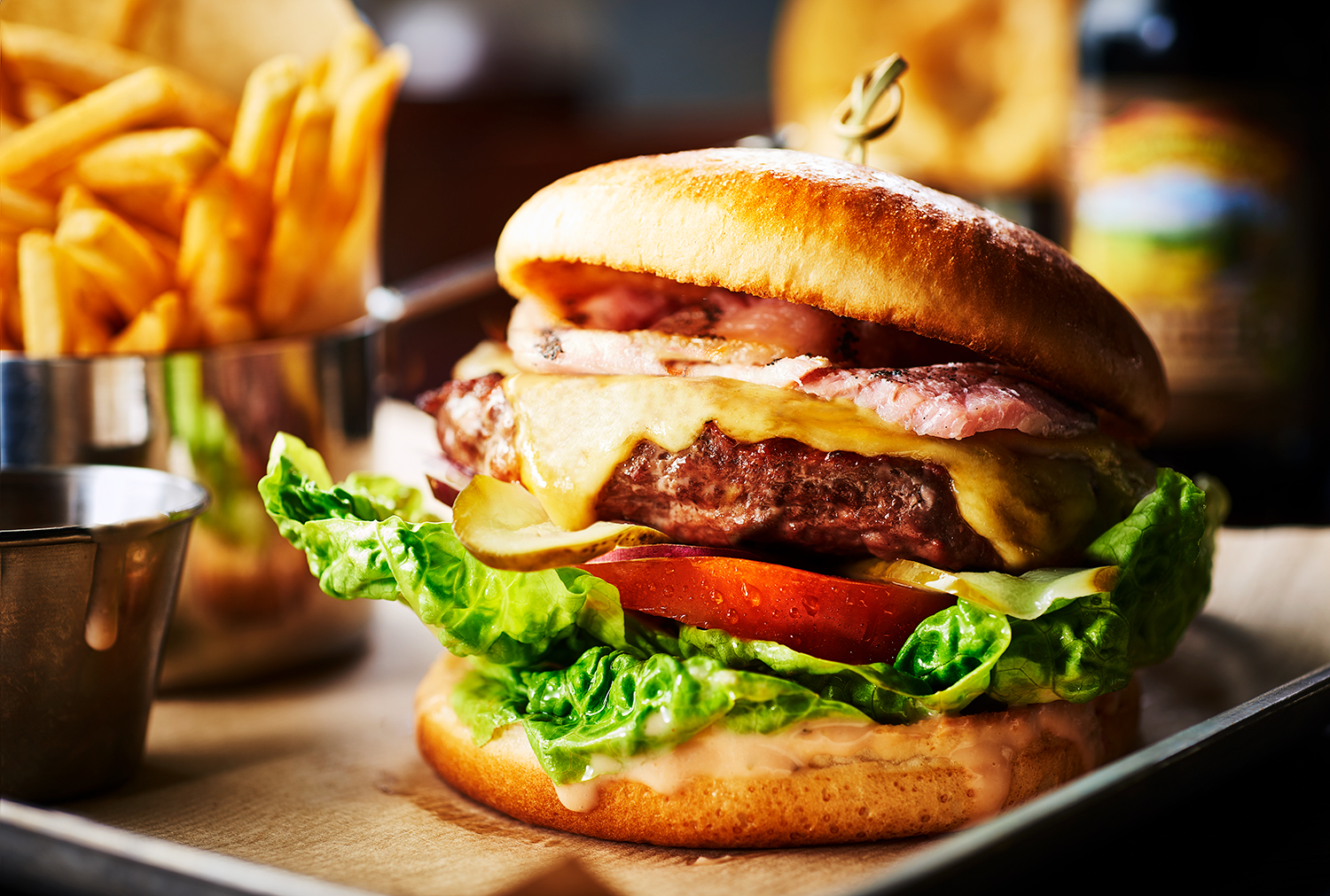 food photographer photography london uk drinks meals lunch dinner brunch breakfast advertising editorial burger chips fried skin potato potatoes gherkins tomato ketchup pickles mayonnaise lettuce fry fried take away bun brioche coleslaw bacon rasher rare medium well done cheese melted cheddar onion tasty delicious aviator by tag one eleven farnborough