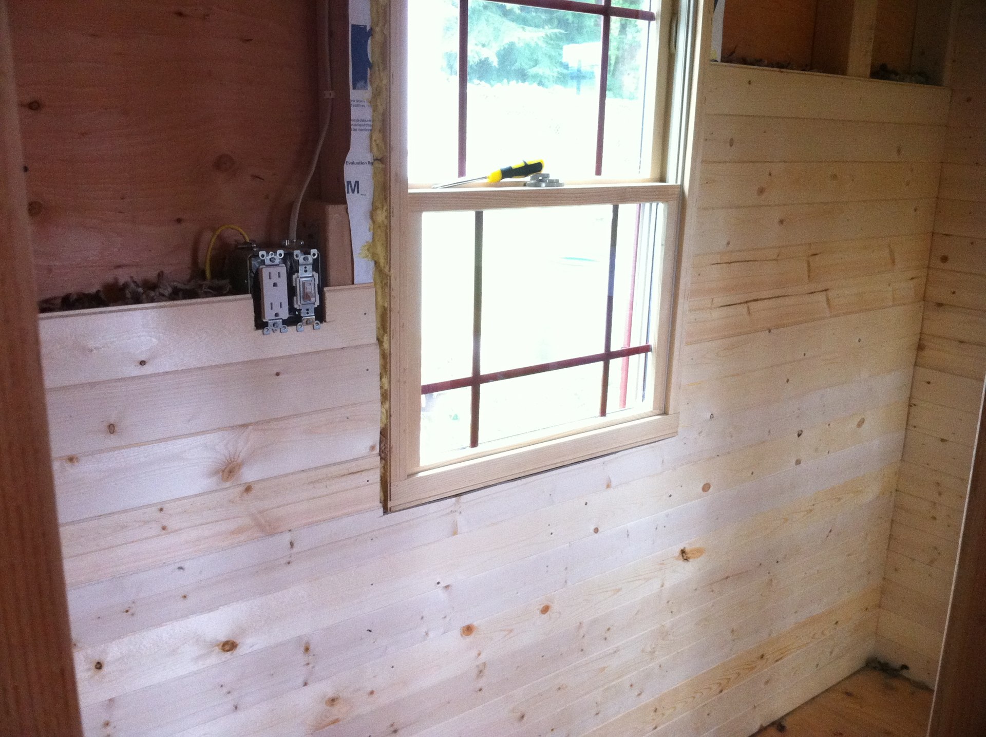 Day sixty nine- The other day, started working on the bathroom walls. After all the siding is done, I think I’ll be a pro, hehe.