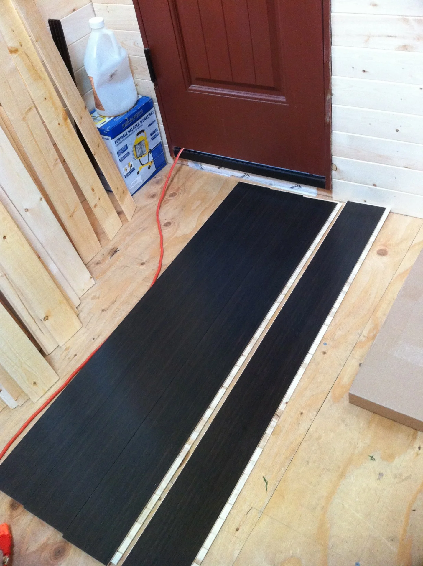 We will have engineered bamboo in the living room and kitchen area. It’s a click method where the planks just snap into place.
