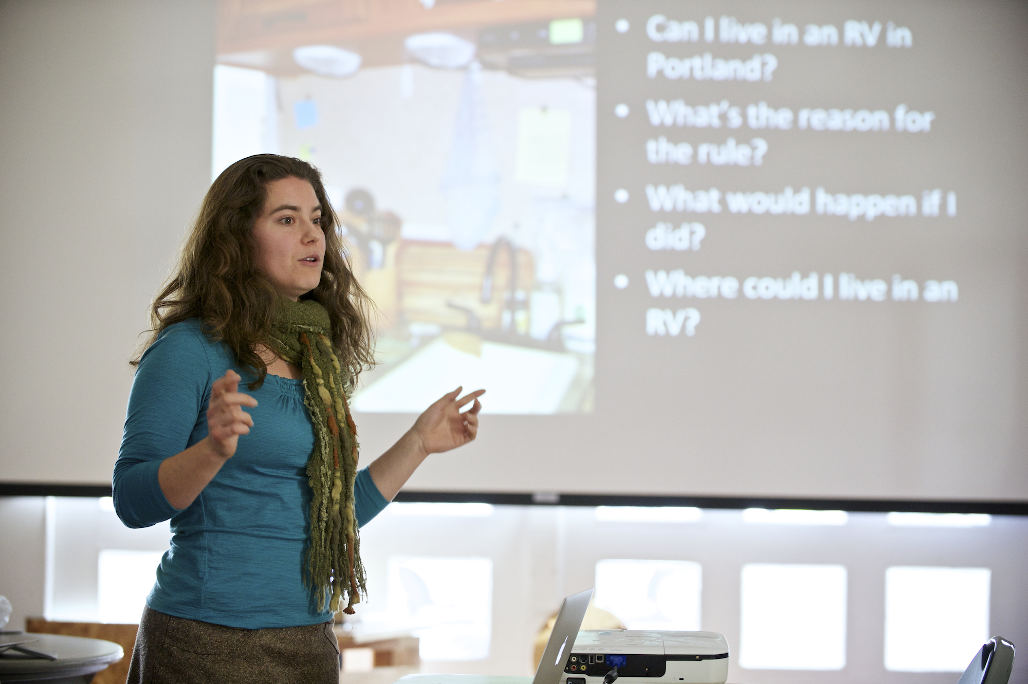 Lina Menard talks about Codes in the Tiny House Community. -Photo by Christopher Tack