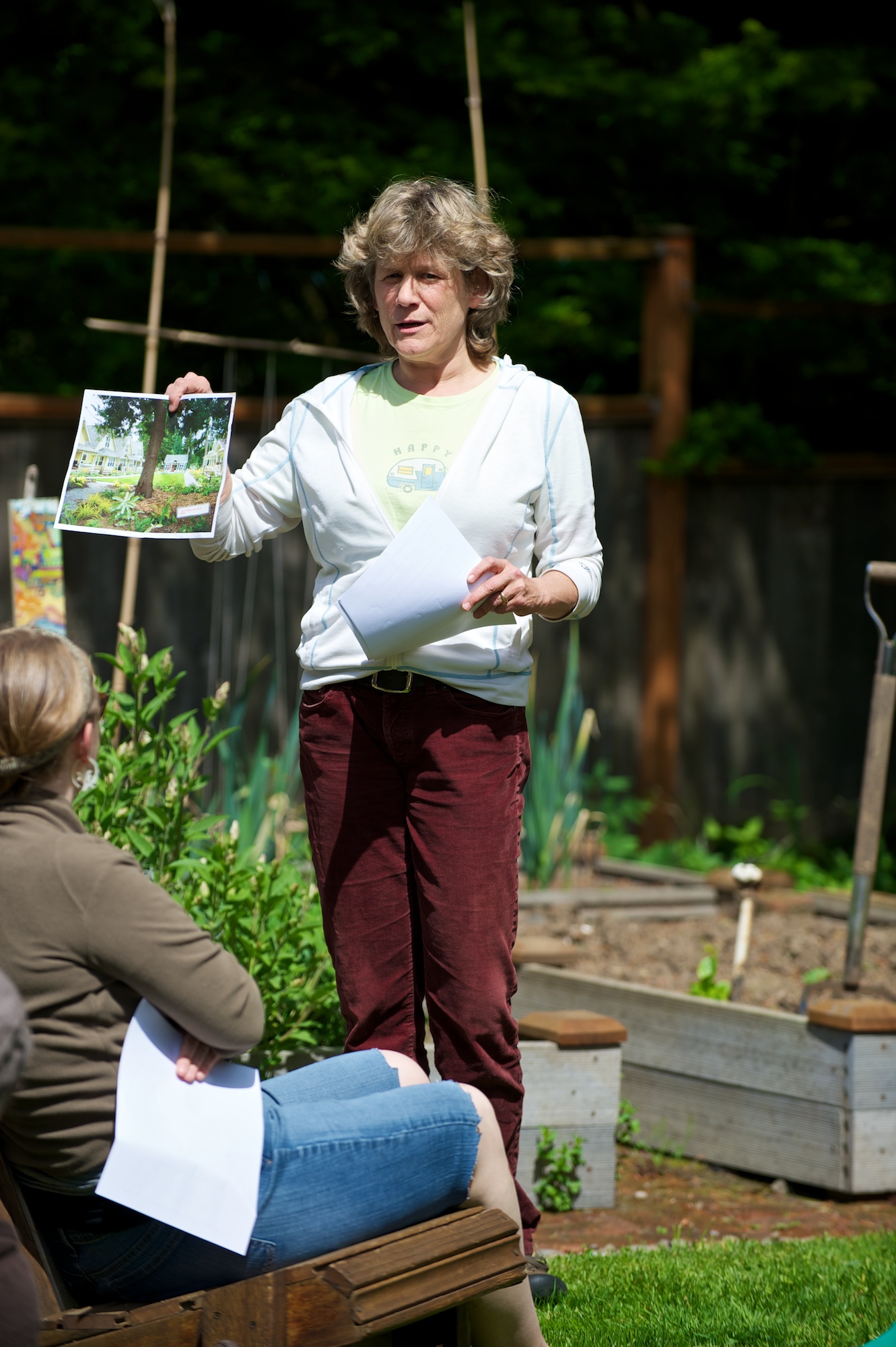 Joan sharing, with the group, a photo of aTiny House Community up in Shoreline WA that she hopes to achieve one day.