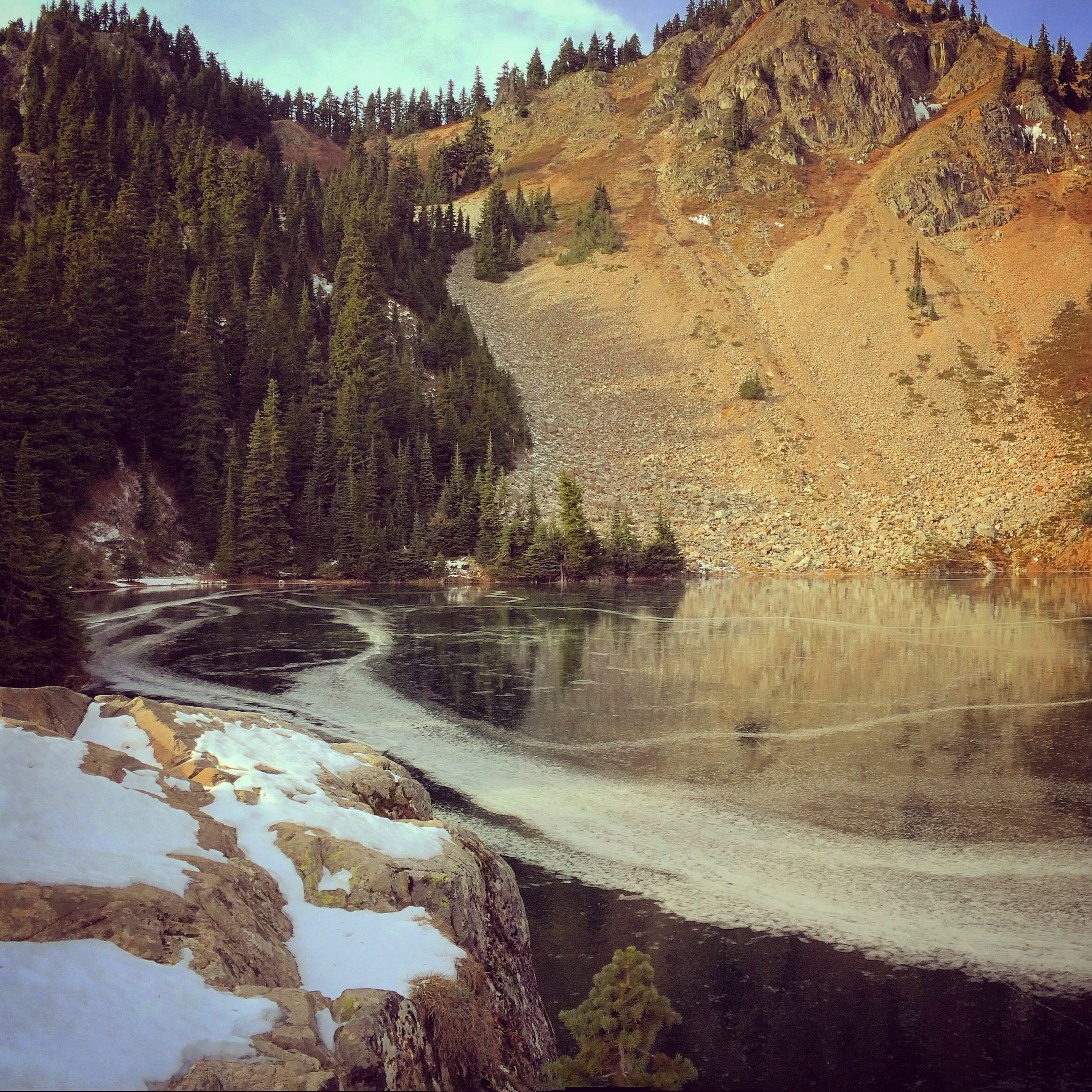 We made it! Margaret Lake was frozen solid... and when the rocks rolled down the hill, the lake made an awesomely alien sound. So cool!