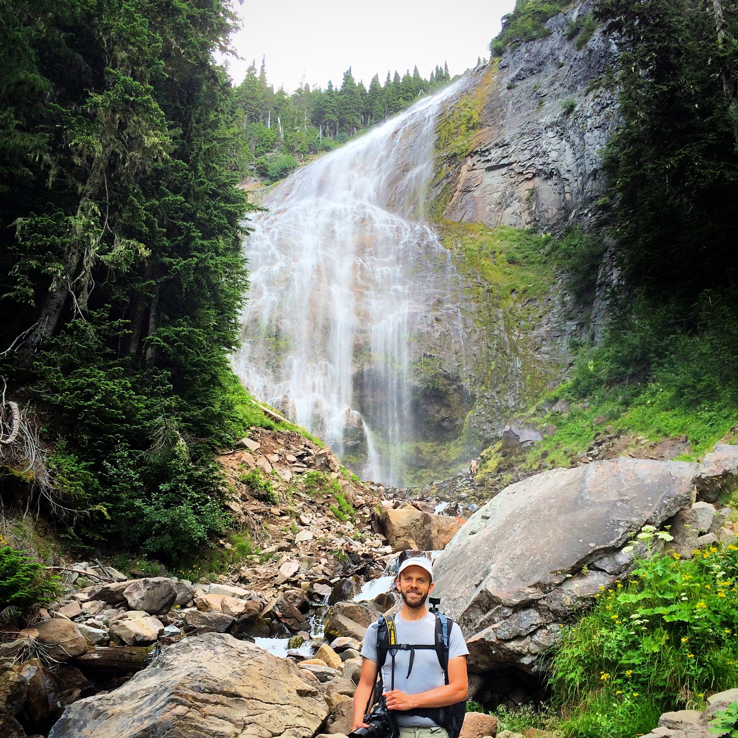We recently went on a hike this last week and checked out Spray Falls, located in Mt. Rainier's National Park. If you look close enough, you will see two people walking up to the falls, in the background... just to give you an idea of how tall the falls are, which is 354 feet! So beautiful! My husband, that is... the falls are a close second ;)