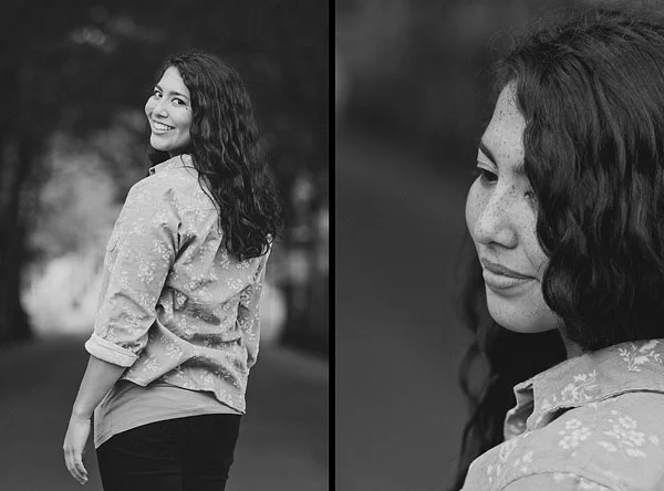 black and white senior portrait photography