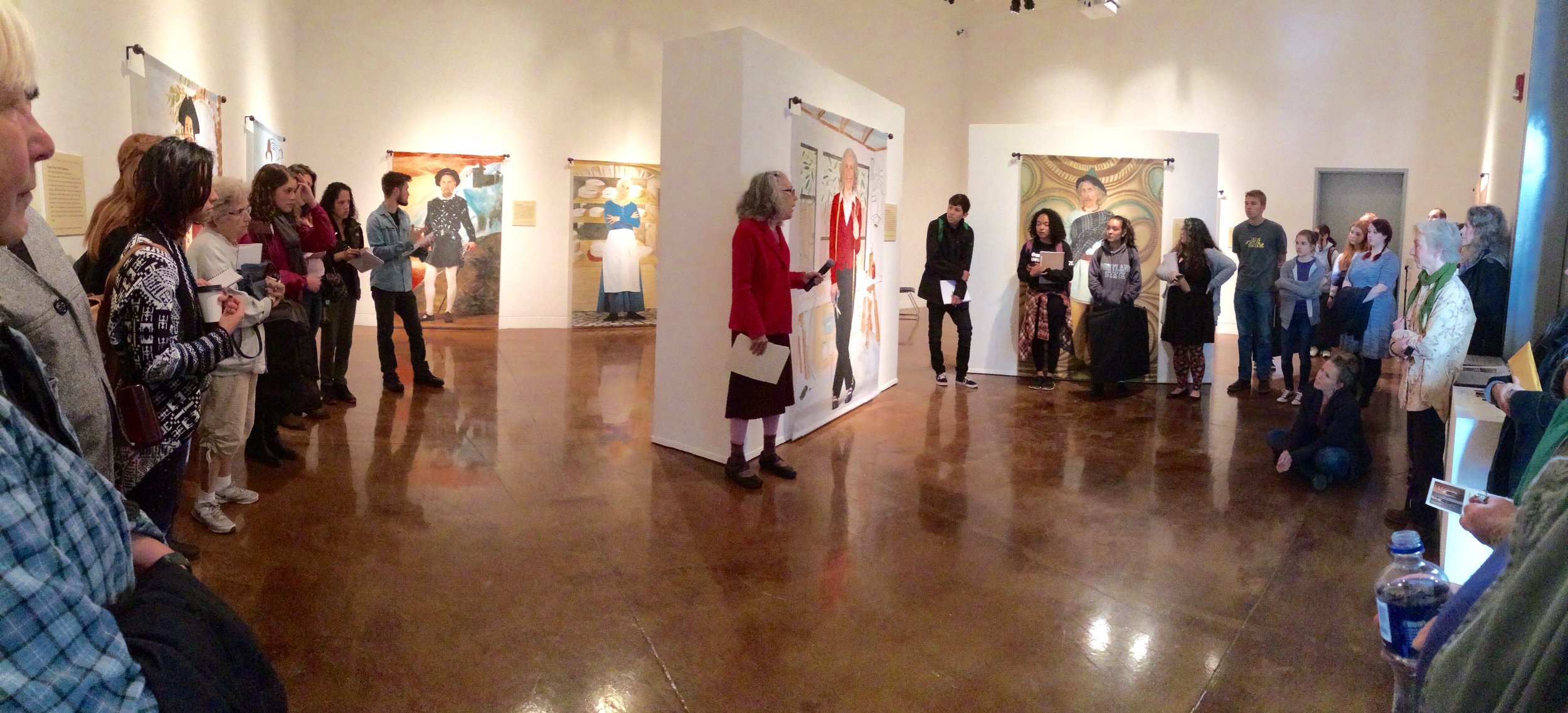 Gallery talk to students at Clackamas Community College. Photo by Jane Keating