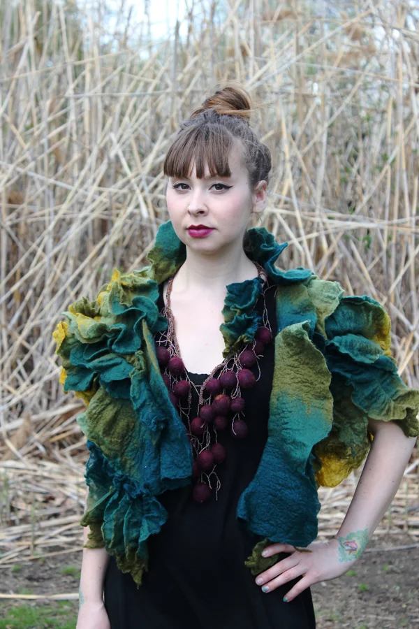 Lettuce Shrug with Purple Grape Necklace