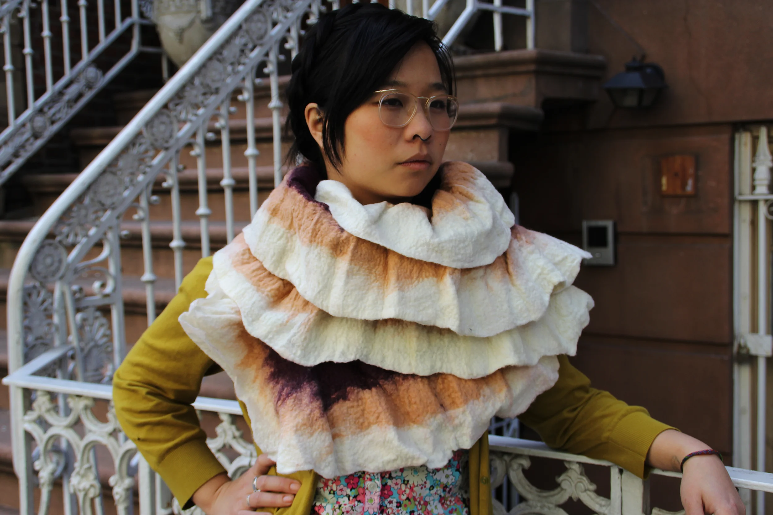 Large Felted Scarf. Wet felted with large pin closure.