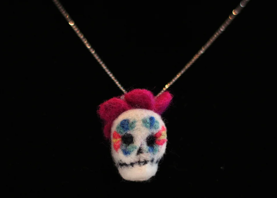  Needle Felted Sugar skull pendant. 