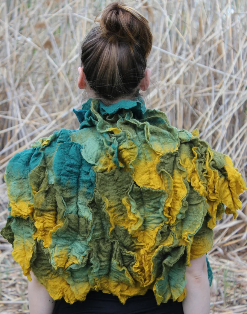 Lettuce shrug - wet felted and hand sewn.