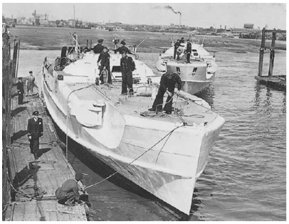 Schnelleboot S130 surrenders in what is now Haslar marina Gosport, 1945