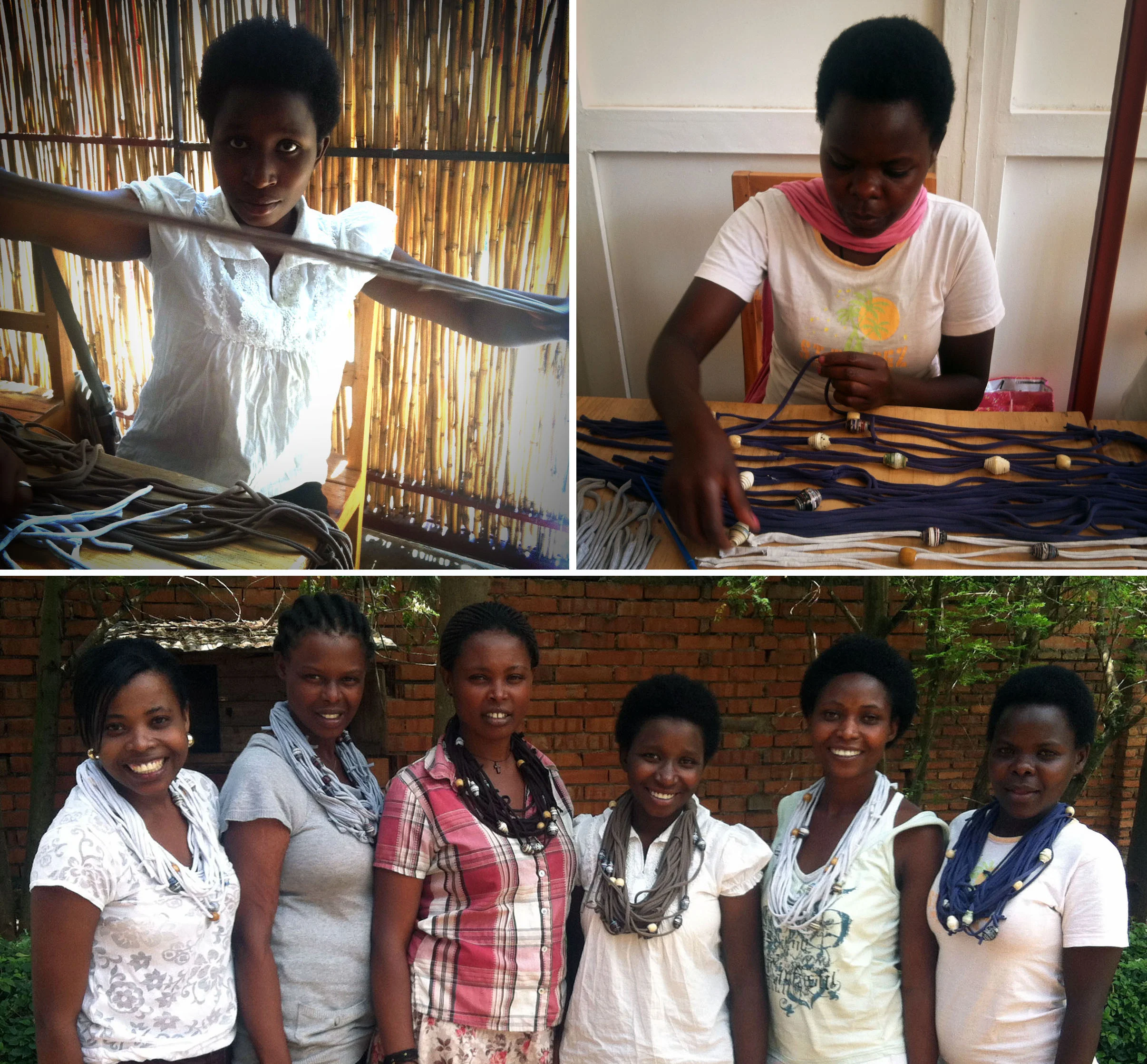 These necklaces made from recycled t-shirts and paper beads are the ladies' favorite new product so far.