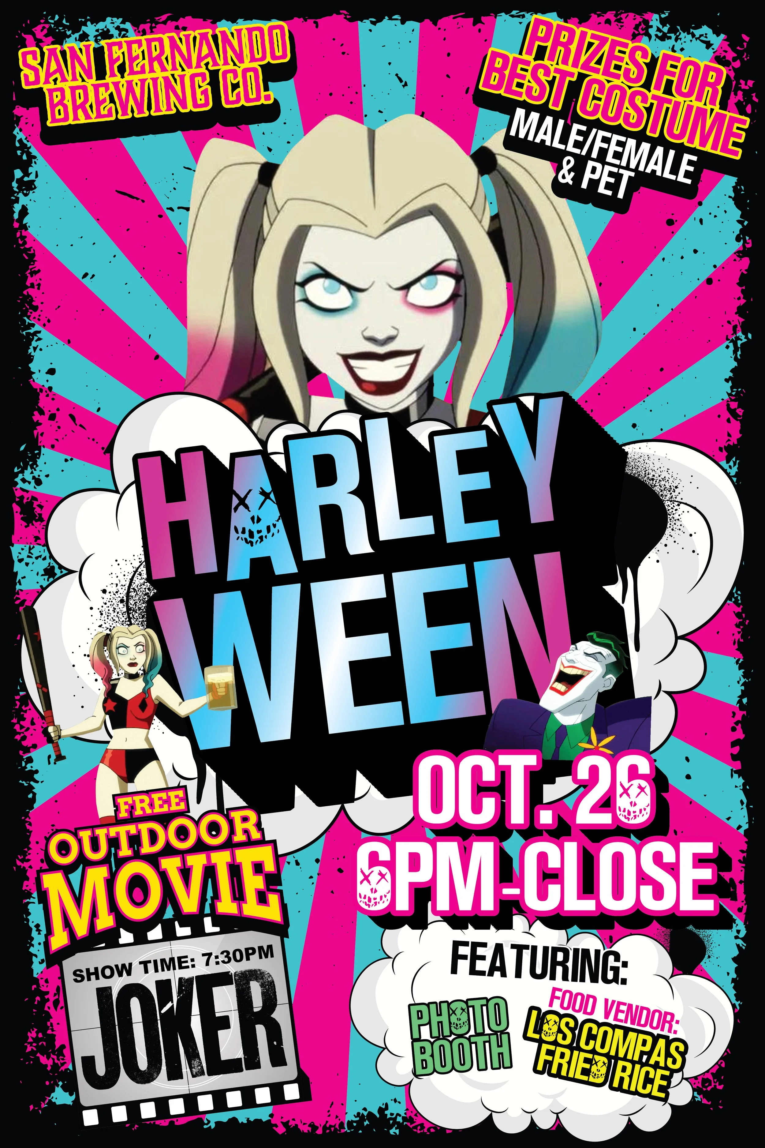 Harley-Ween costume contest, Joker movie in the patio and Photo Booth! 