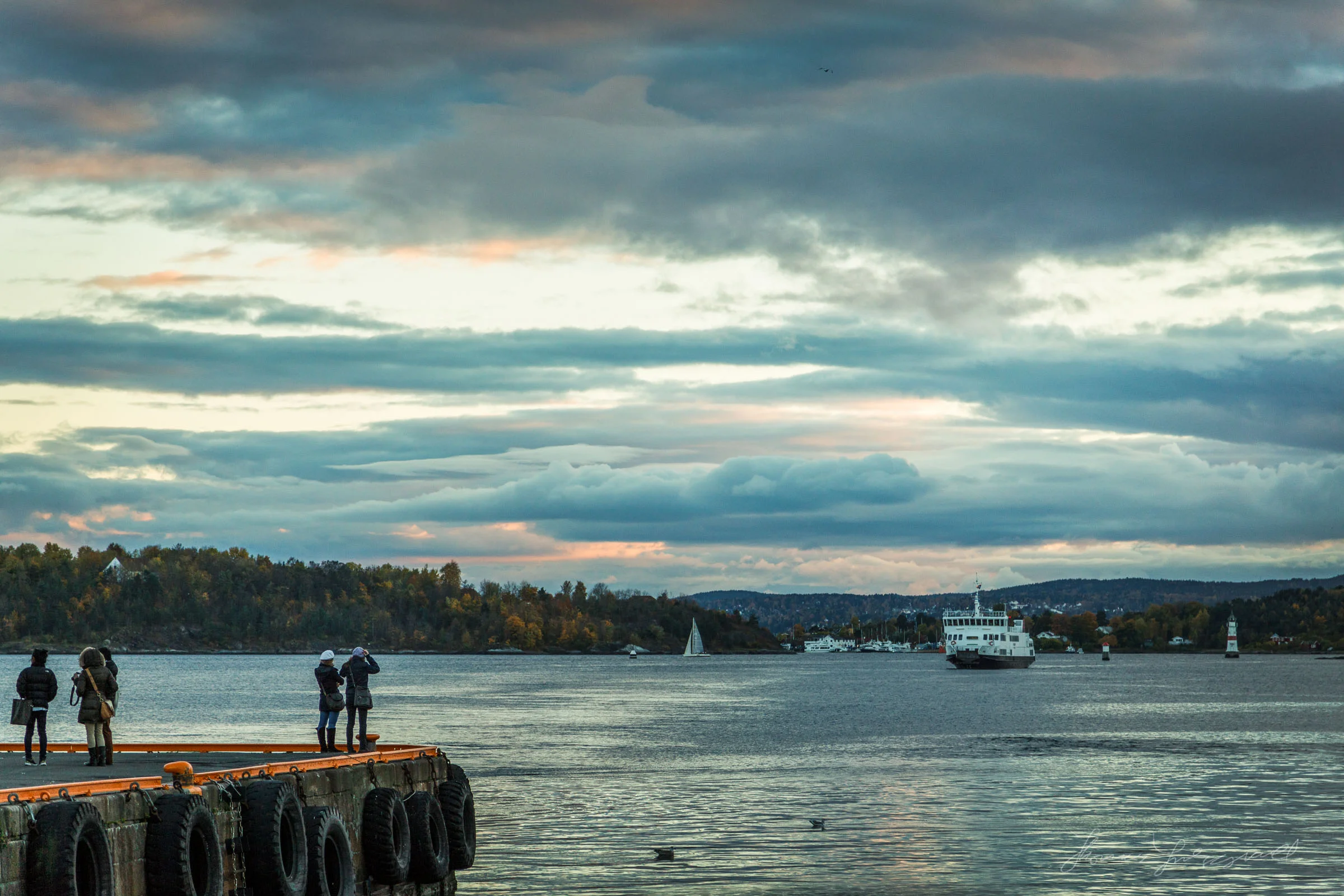 Ferry aproaching the harbour in Oslo, Norway