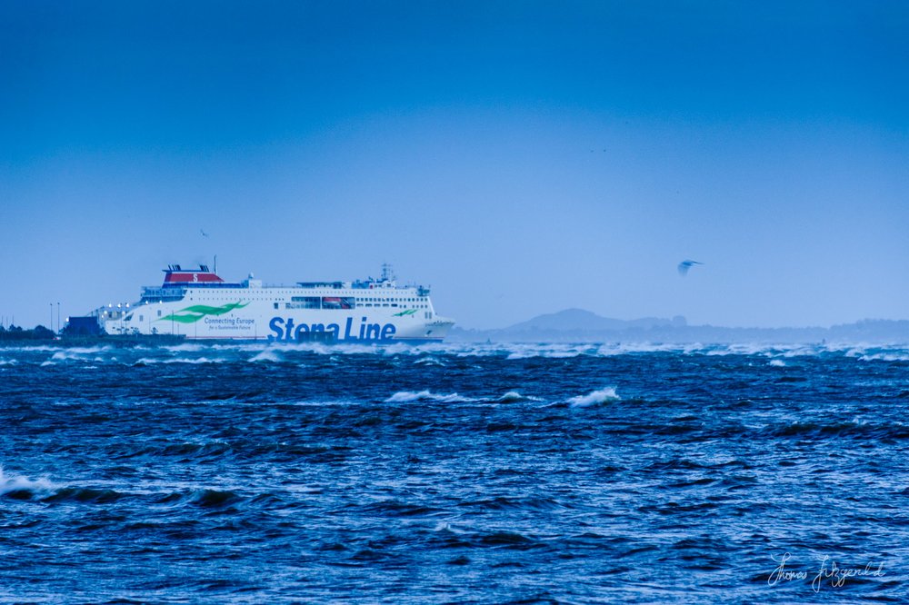  Stena Line ferry heading out from Dublin Port on the first morning of the new year into stormy seas 