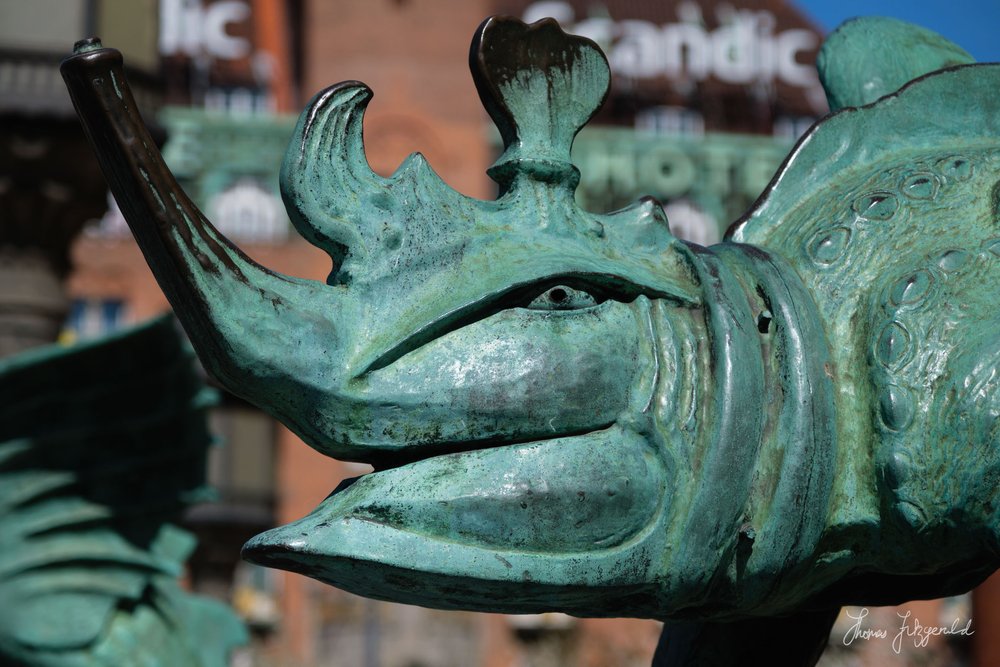 Closeup of stature in front of city hall in copenhagen